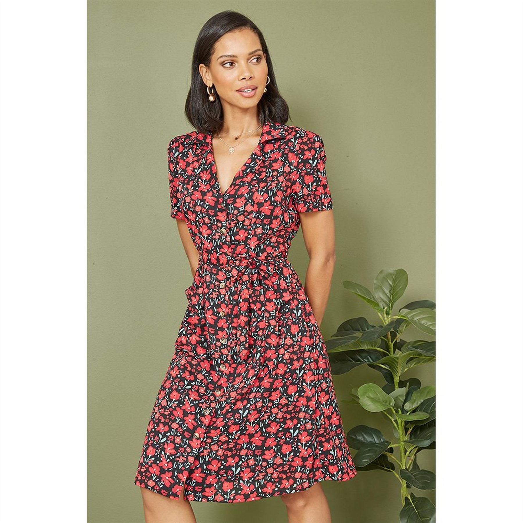 Yumi Poppy Print Retro Shirt Dress