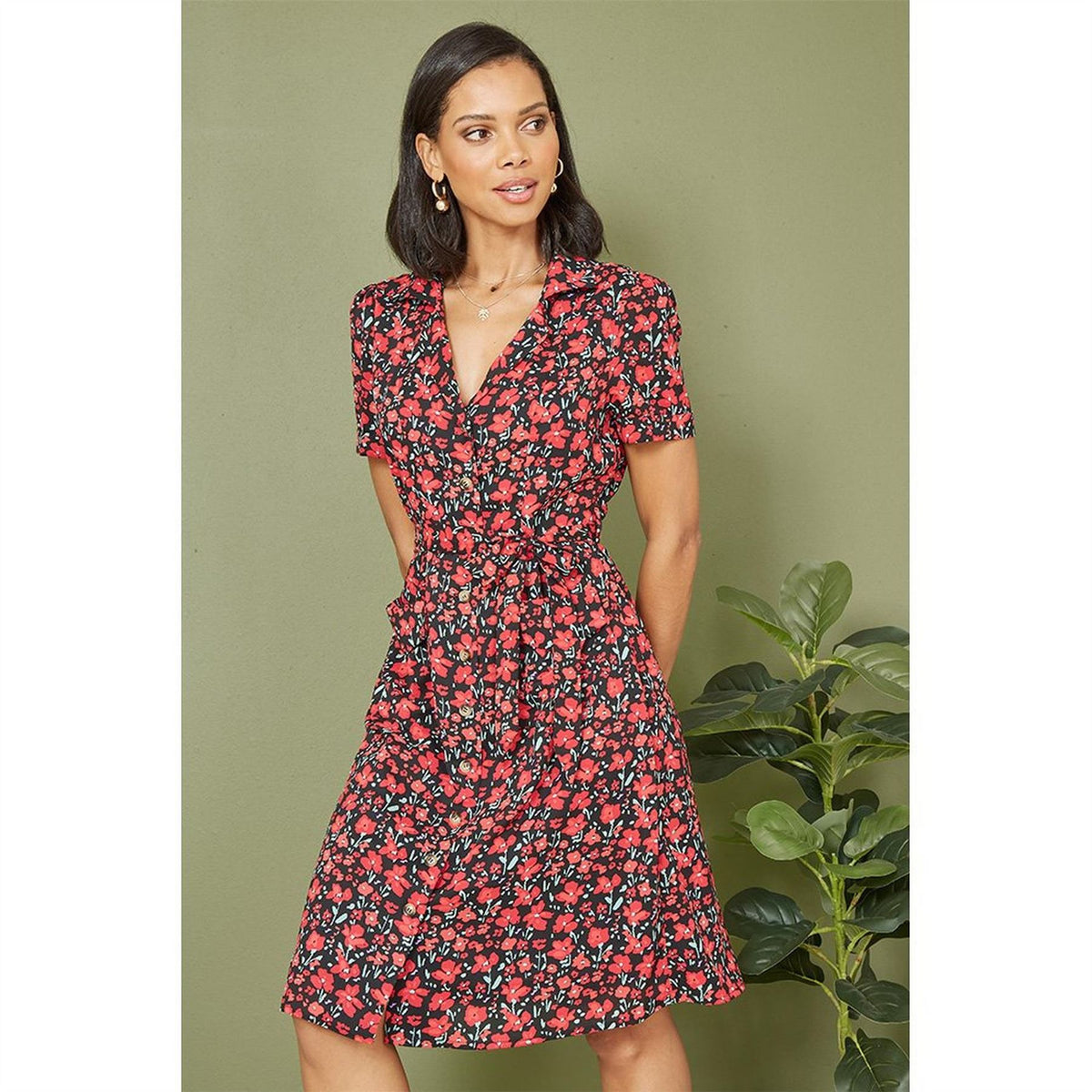 Yumi Poppy Print Retro Shirt Dress