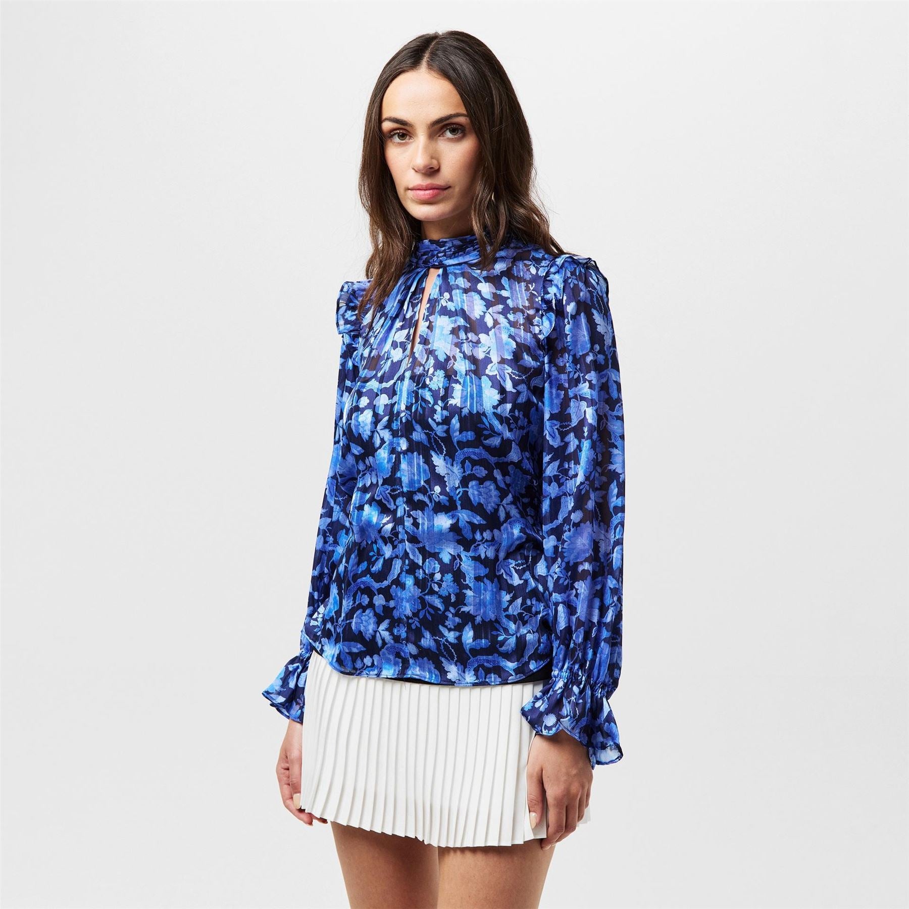 French Connection Cynthia High Neck Relaxed Fit Blouse