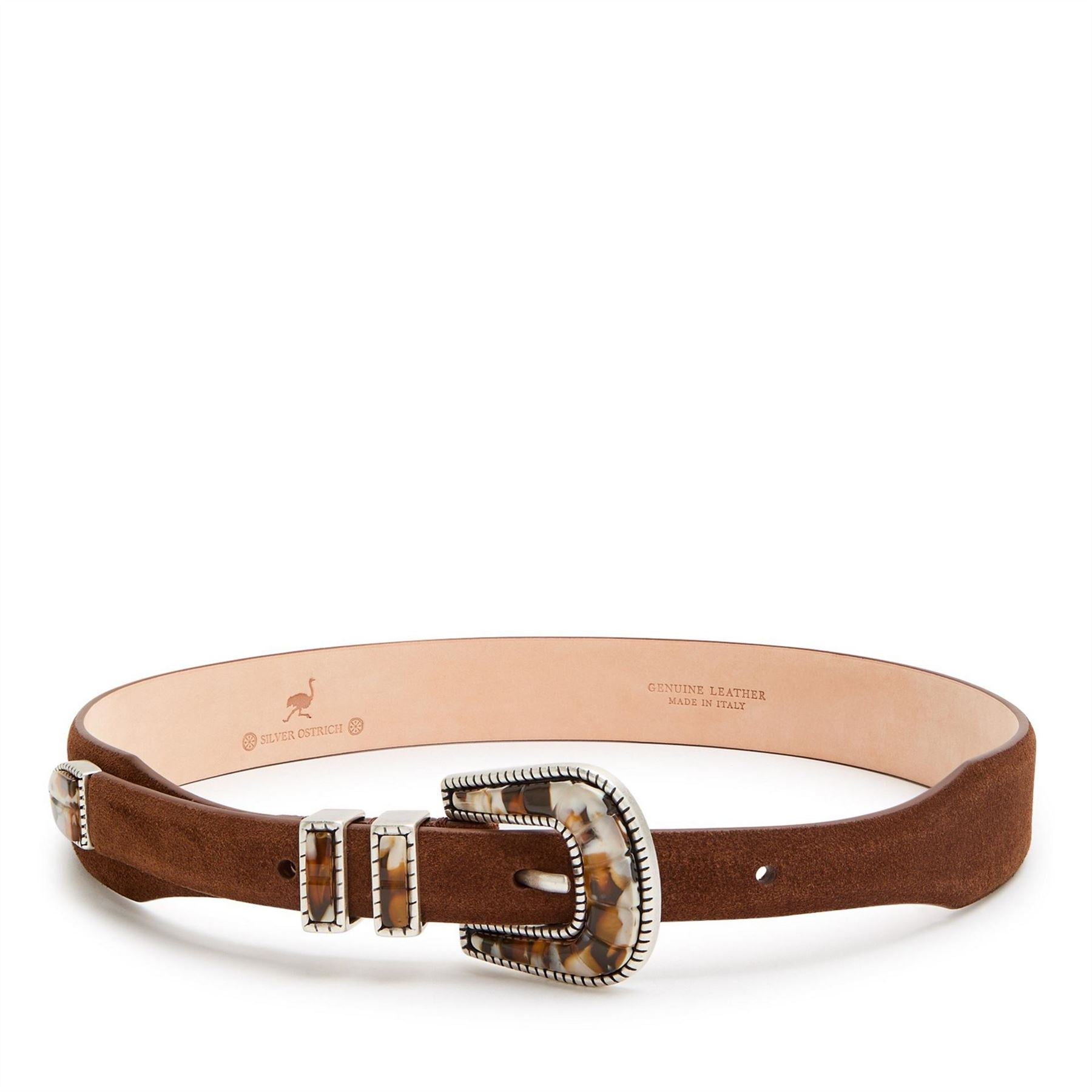 Silver Ostrich Colour Calf Leather Belt