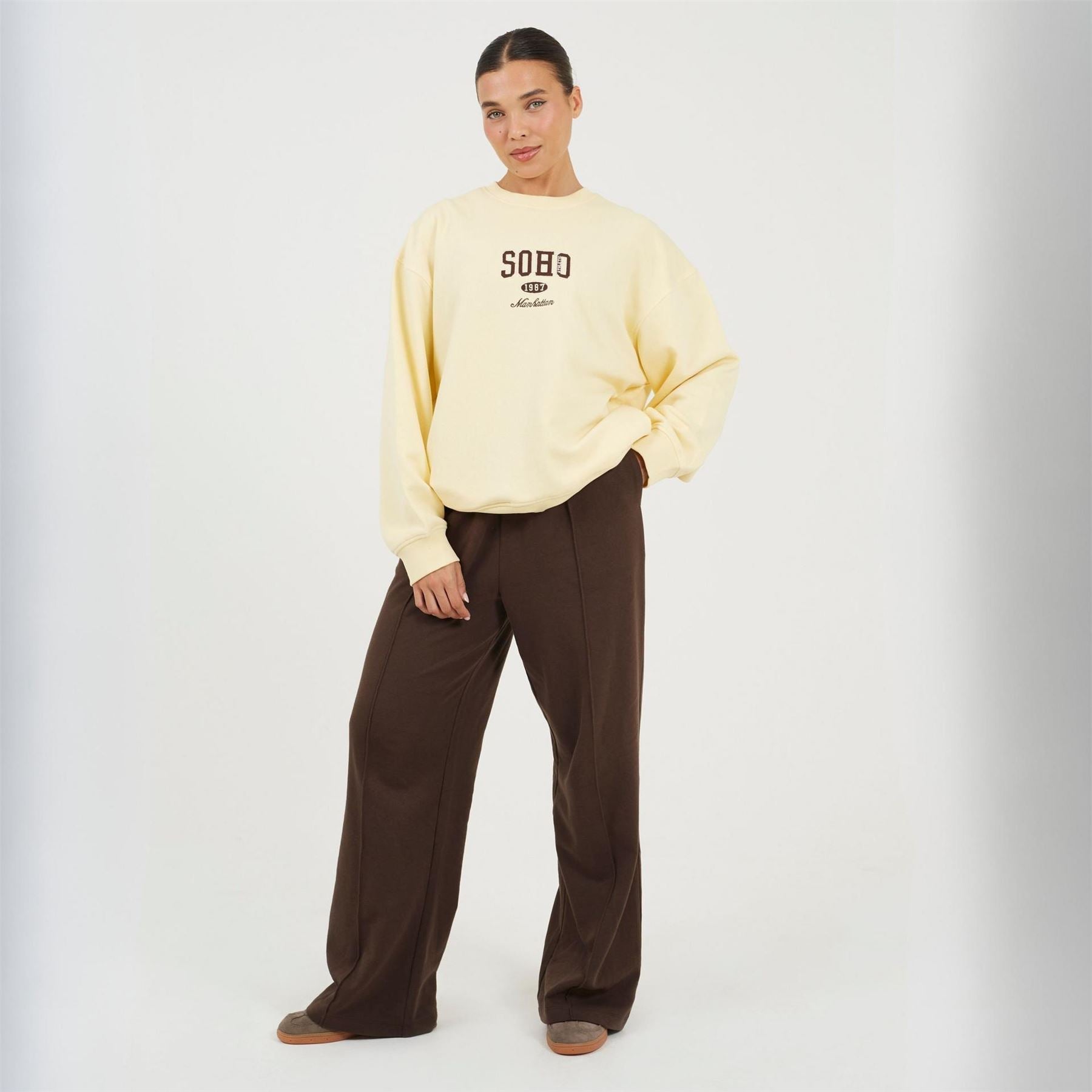 Brave Soul Womens Crew Neck Sweatshirt With Soho Chest Print