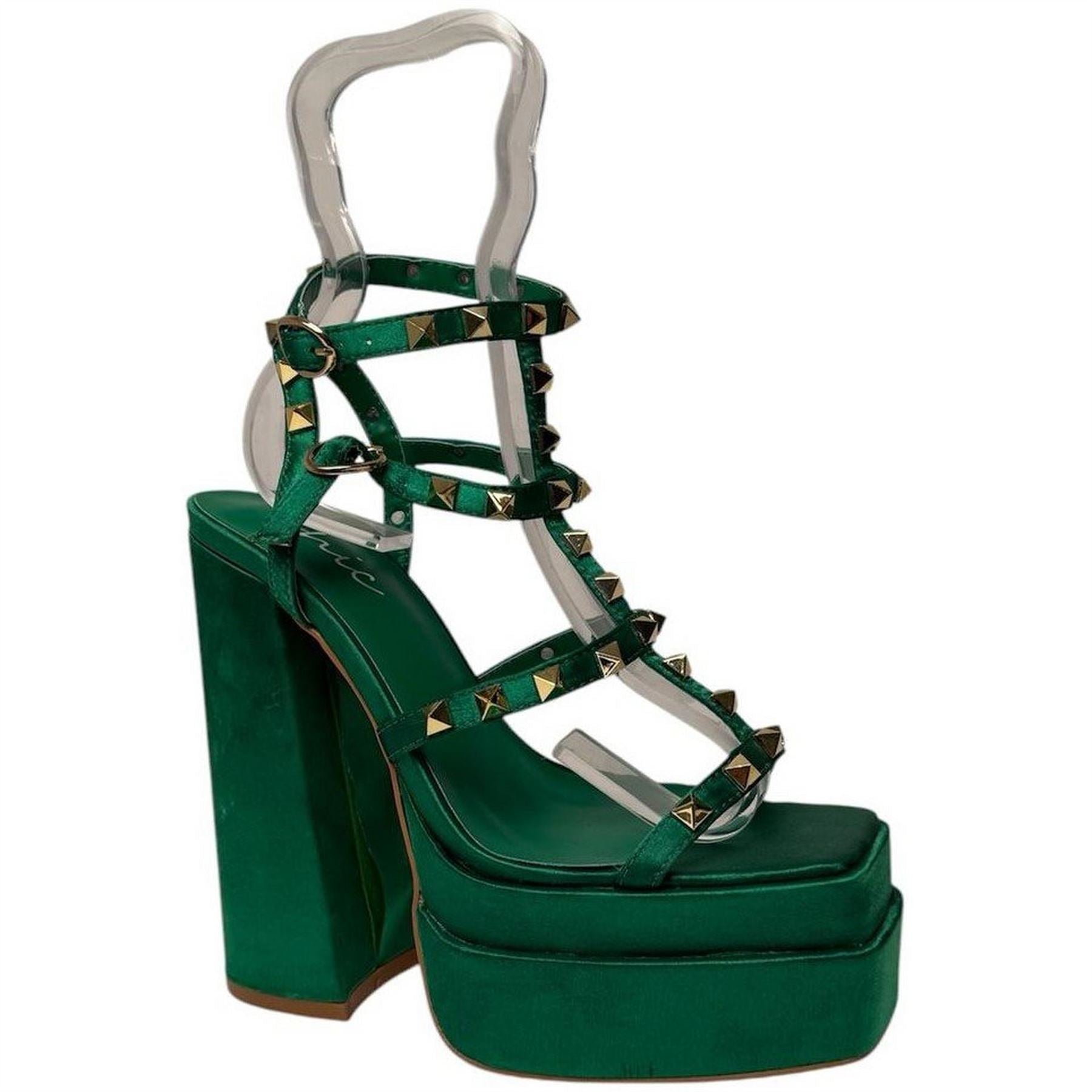 Chic Studded Multi Strap Block Heel Platform Heeled Sandal