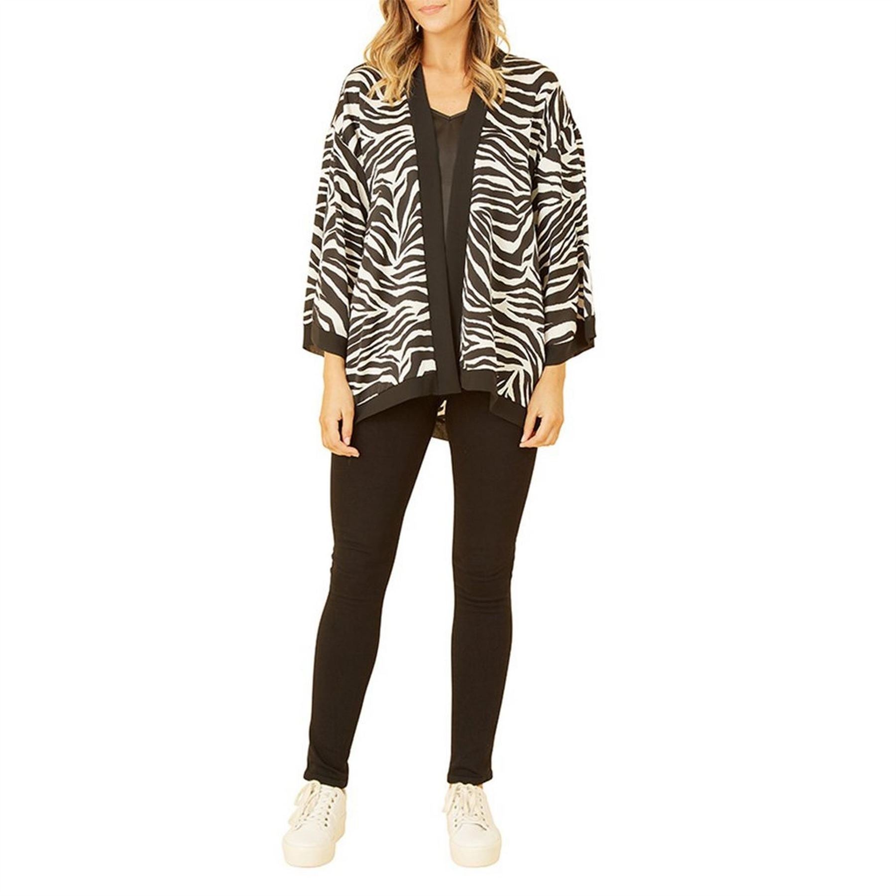 Mela London Black Zebra Print Satin Kimono Overcoat
