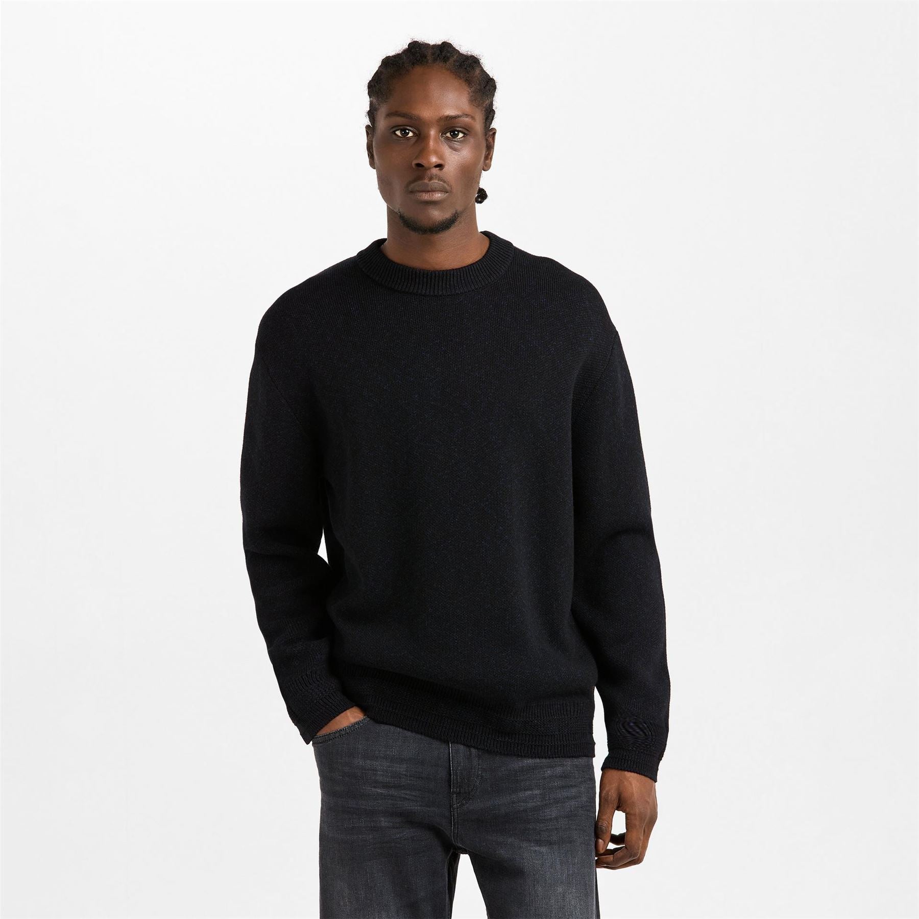 Boss Crew Neck Ribbed Collar Long Sleeve Sweater