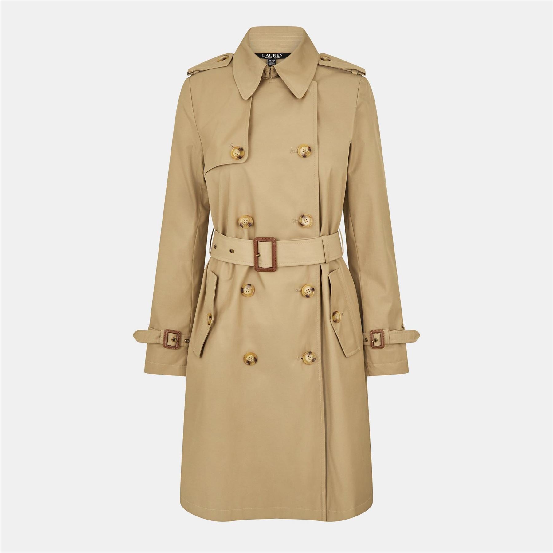 Lauren by Ralph Lauren Double Breasted Belted Cotton Knee Length Long Sleeve Trench Coat