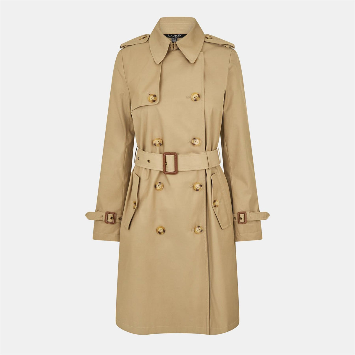 Lauren by Ralph Lauren Double Breasted Belted Cotton Knee Length Long Sleeve Trench Coat