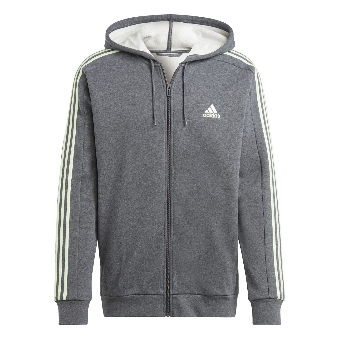 adidas Mens Essentials Fleece 3 Stripes Full Zip Hoodie