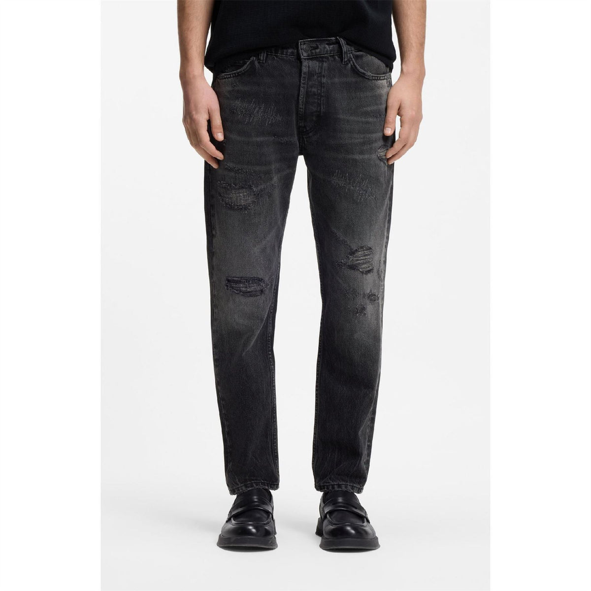Hugo Distressed Tapered Fit Jeans