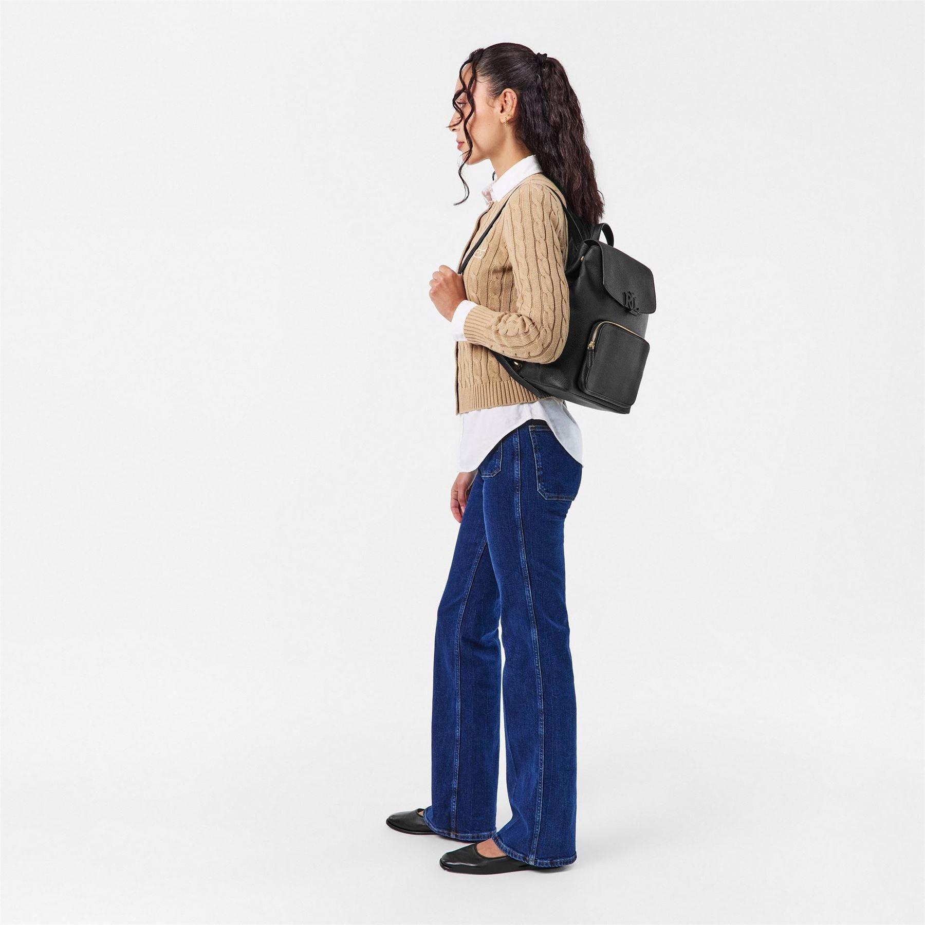 Lauren by Ralph Lauren Cameryan Rectangle Shape Backpack with Gold Tone Hardware