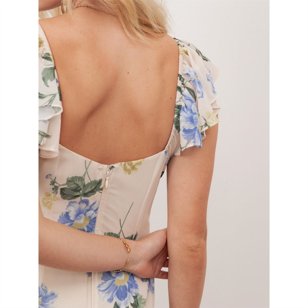 Anaya With Love With Love Recycled Floral Flutter Sleeve Asymmetric Ruffle Maxi Dress