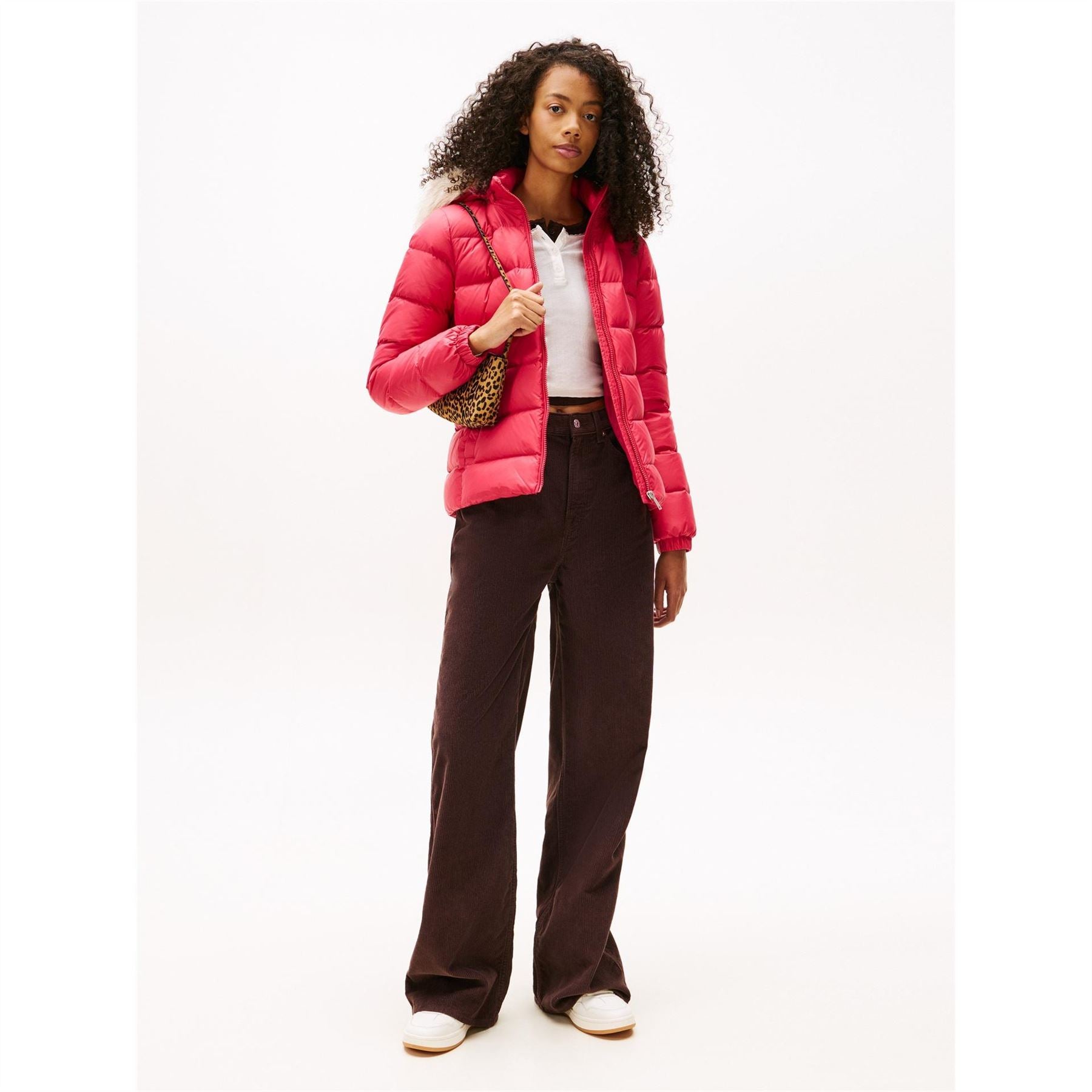 Tommy Jeans Essential Quilted Wind Resistant Faux Fur Hood RDS Down Short Puffer Jacket