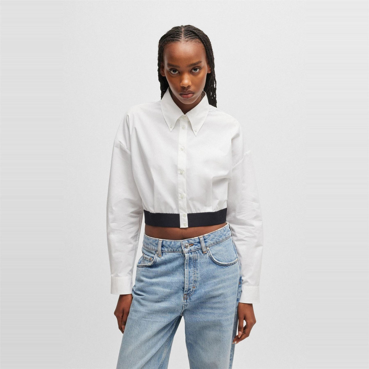Hugo Collared Neck Drop Shoulder Long Sleeve Shirt