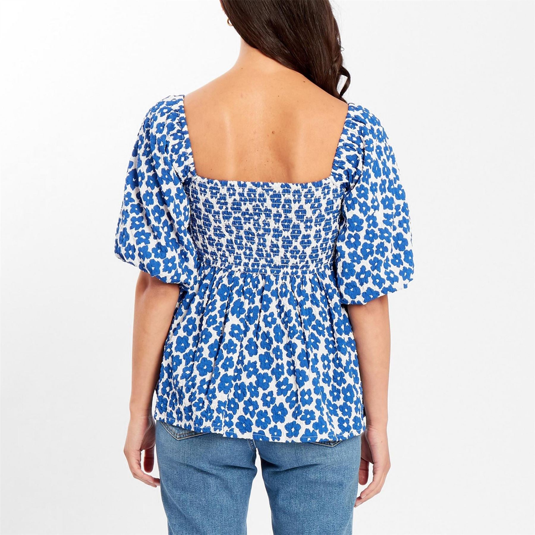 Be You Waffle Square Neck Short Sleeve Blouse