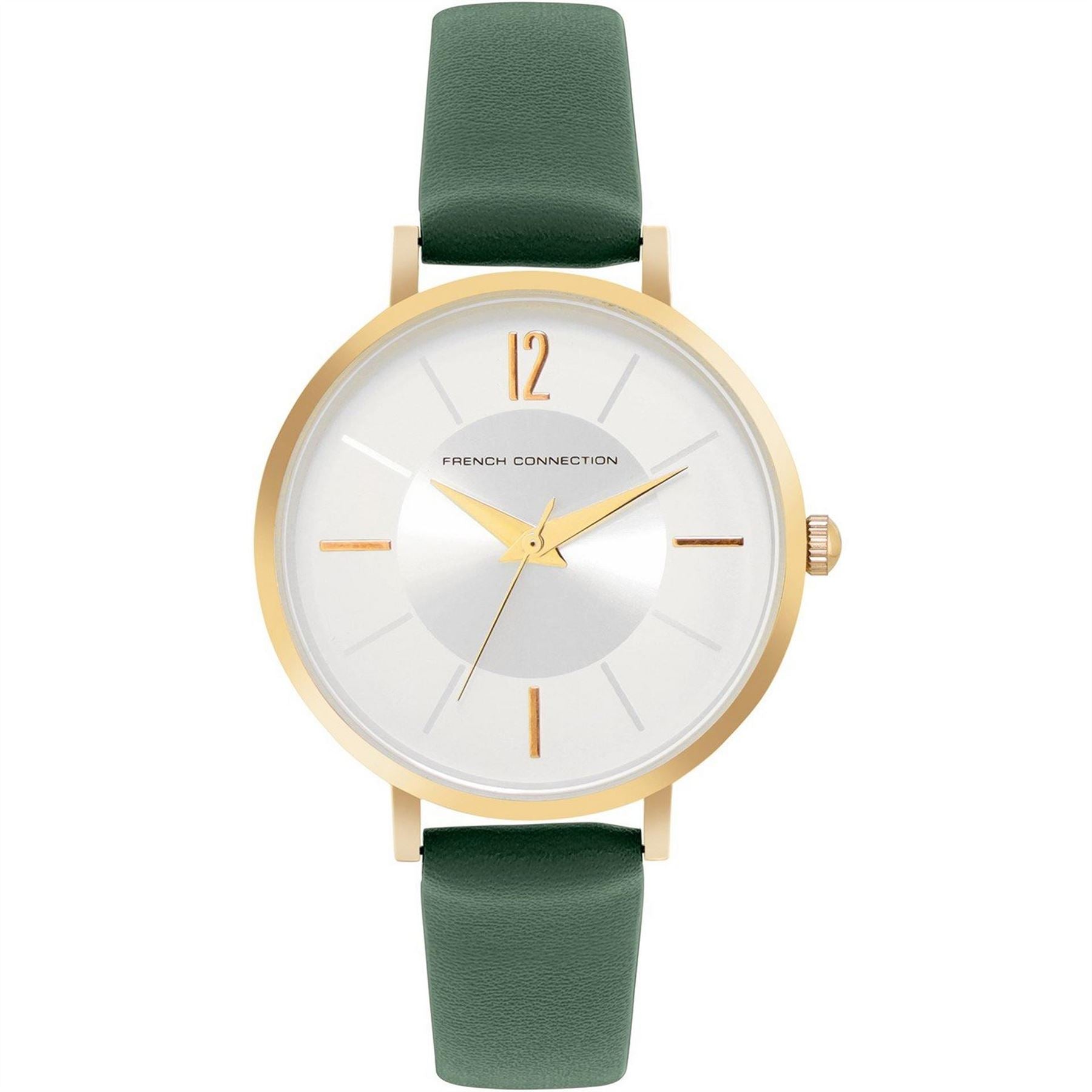 French Connection Connection Rose Case Round Shape Green Strap Quartz Watch