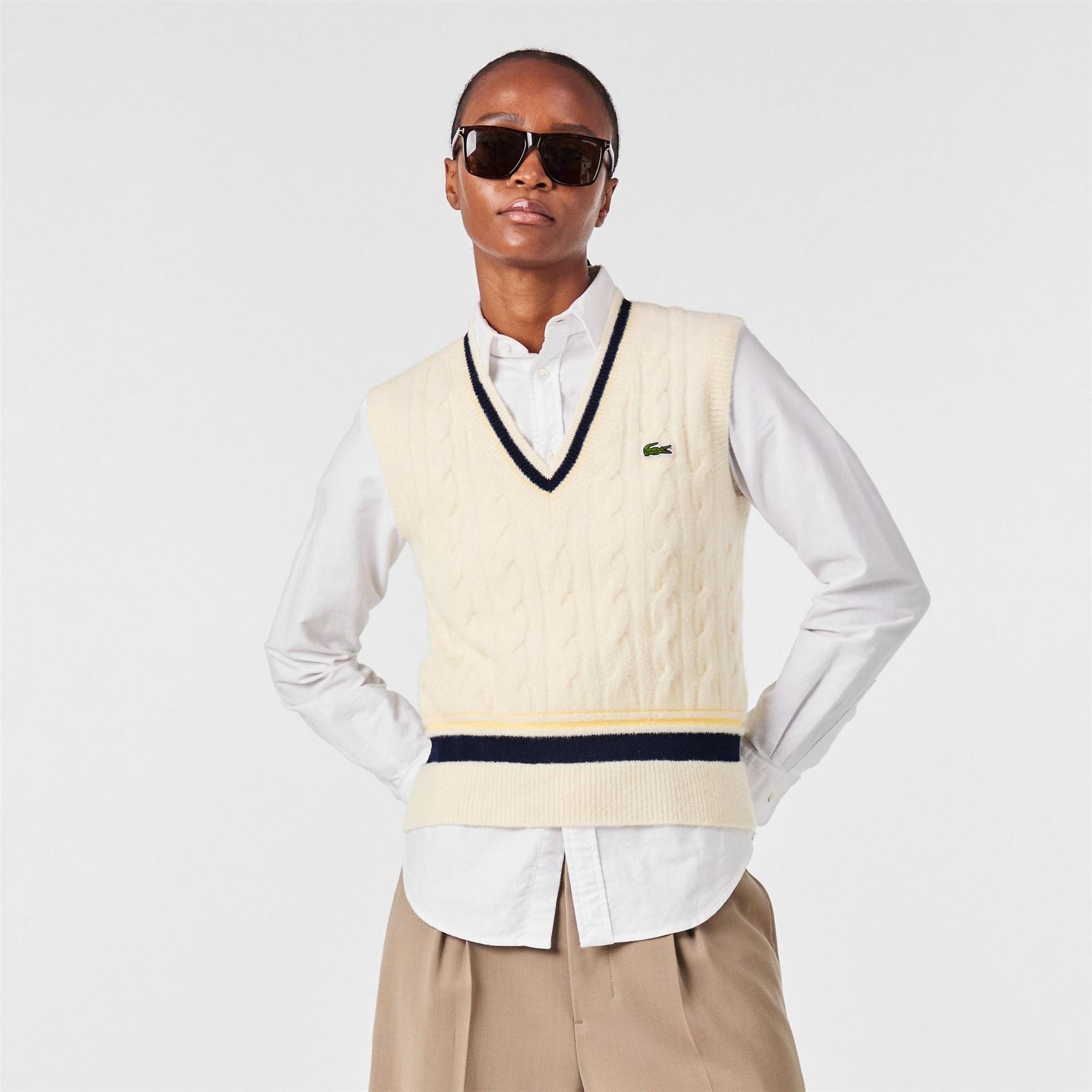 Lacoste Cable Knit Gilet with Logo