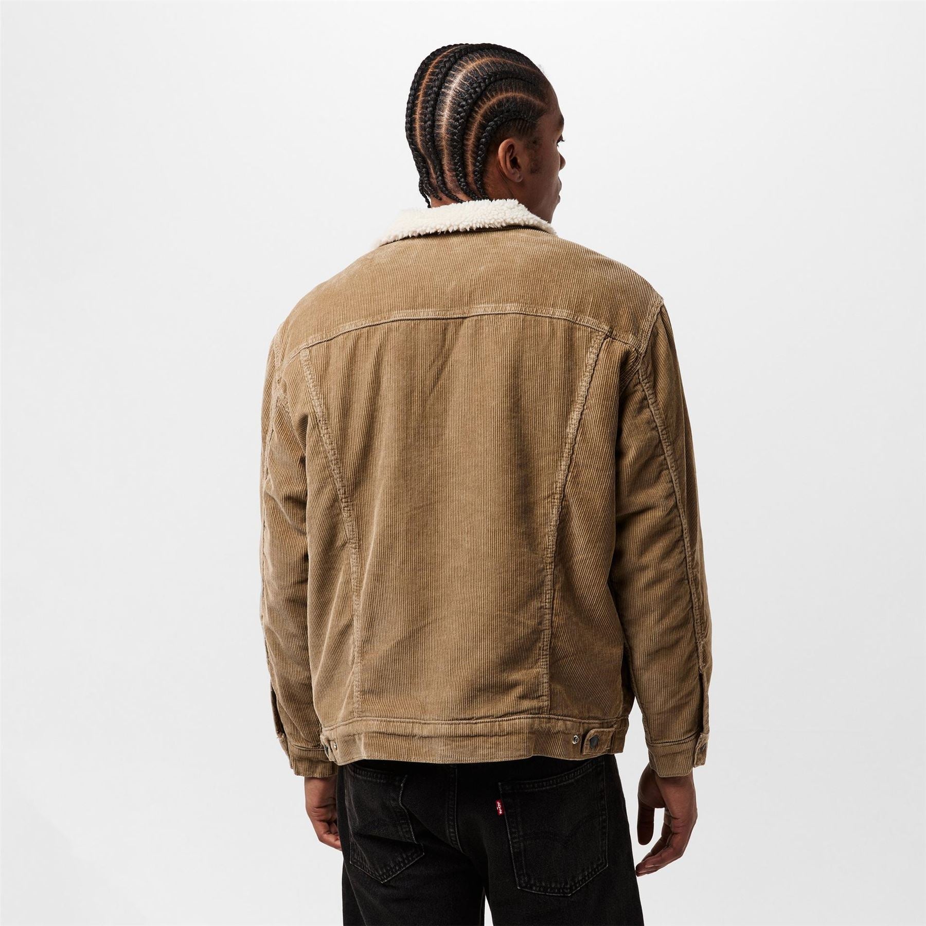 Levis Relaxed Fit Solid Patterned Sherpa Denim Jacket with Chest Pocket