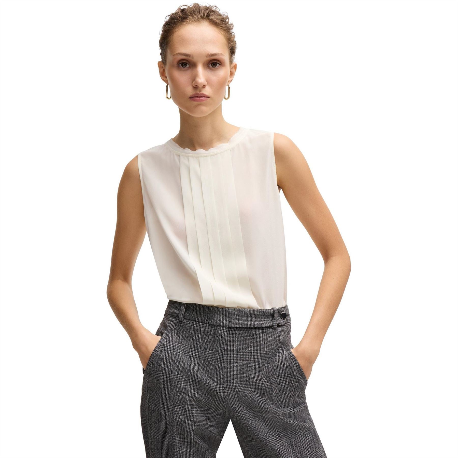 Boss Jewel Neck Sleeveless Regular Fit Blouse