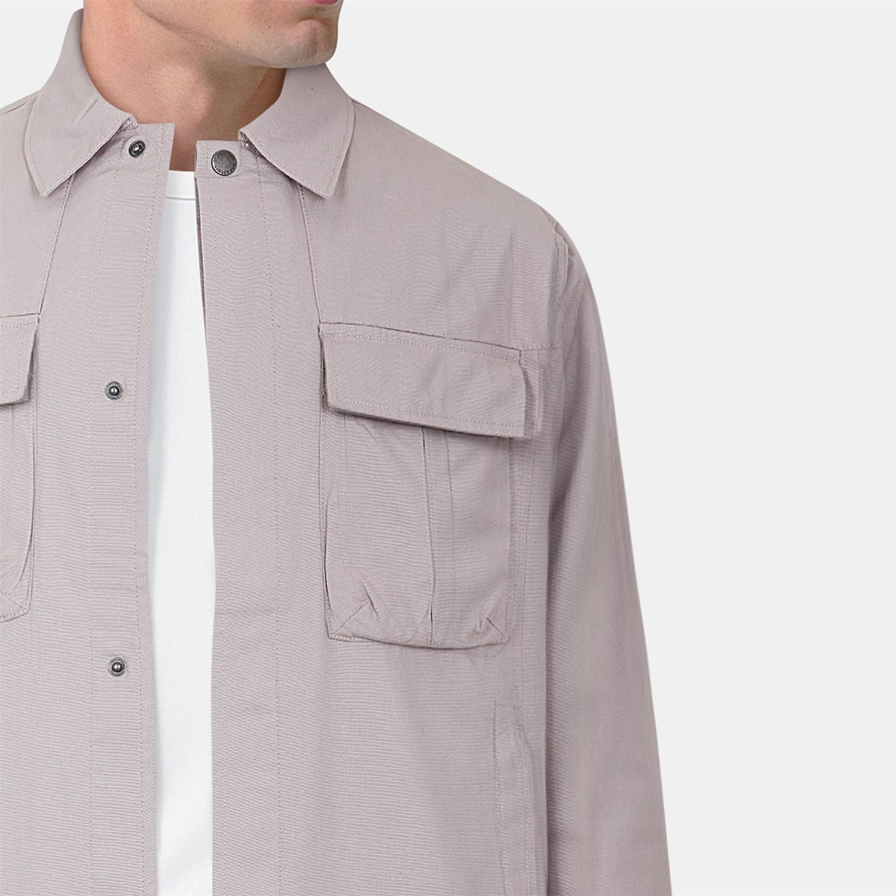 Lyle and Scott Solid Patterned Snap Button Shirt Collared Overshirt