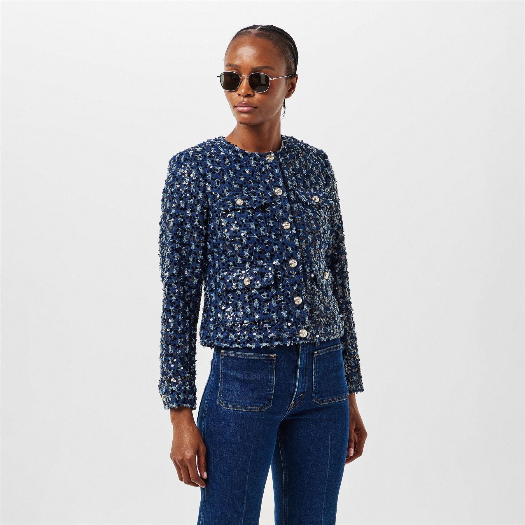 Karl Lagerfeld Floral Patterned Sequin Denim Jacket