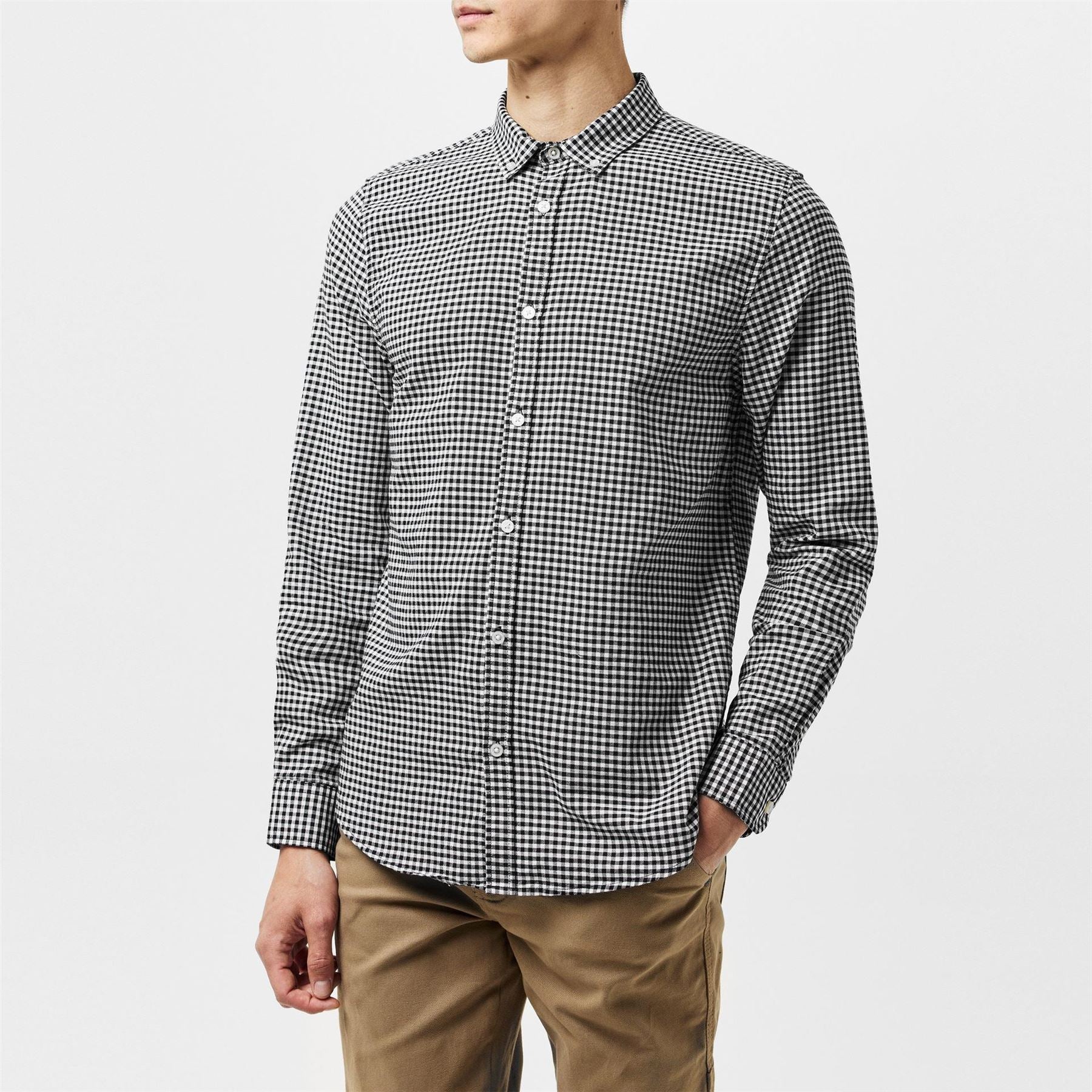 Nicce Threadbare Cheque Cotton Long Sleeve Oxford Shirt