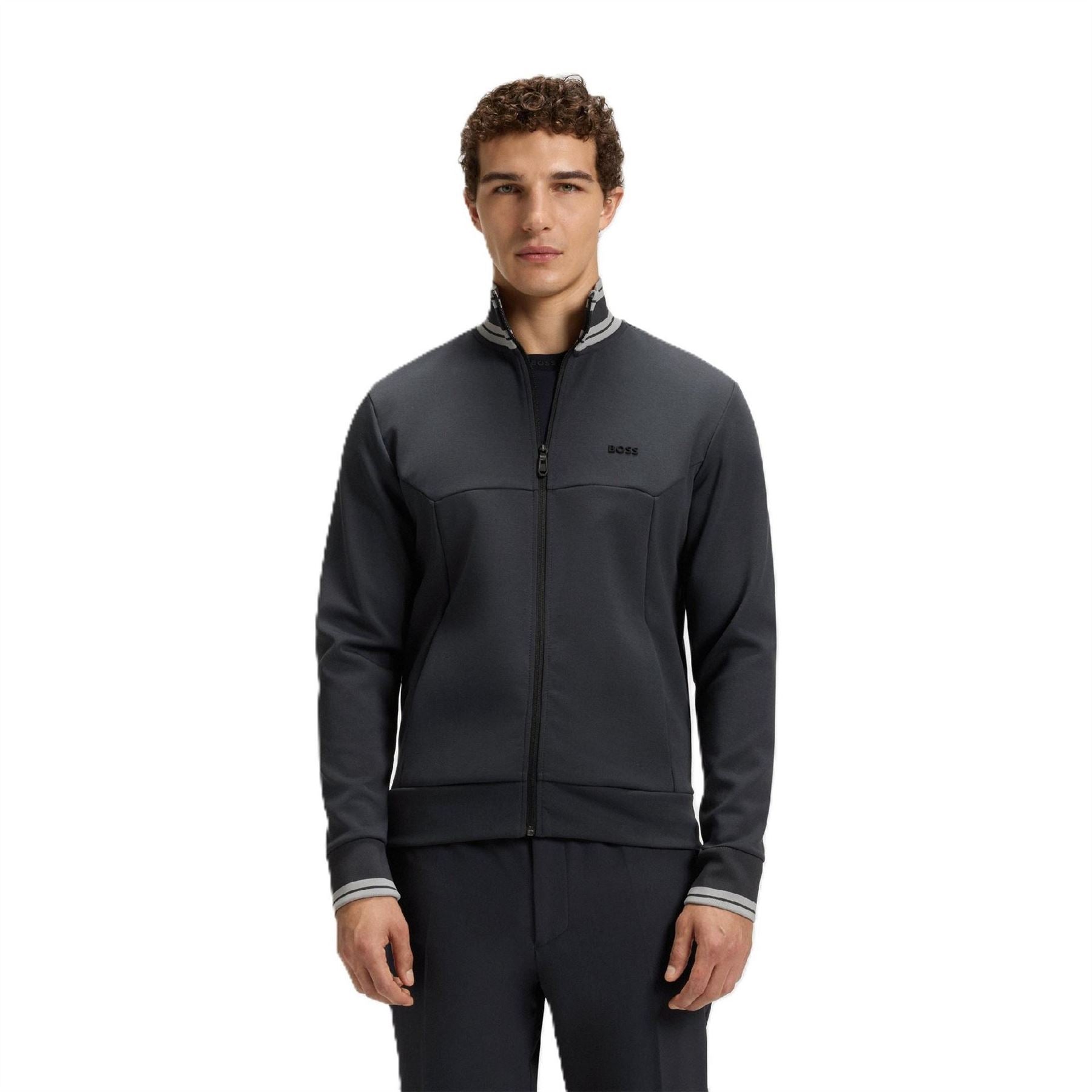 Boss Horizontal Stripe Patterned Zipped Pocket Ribbed Cuff Track Jacket