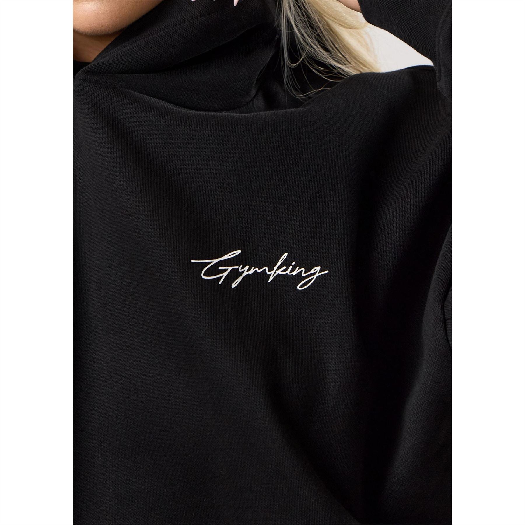 Gym King Text Graphic Hooded Neck Long Sleeve Oversized Sweatshirt
