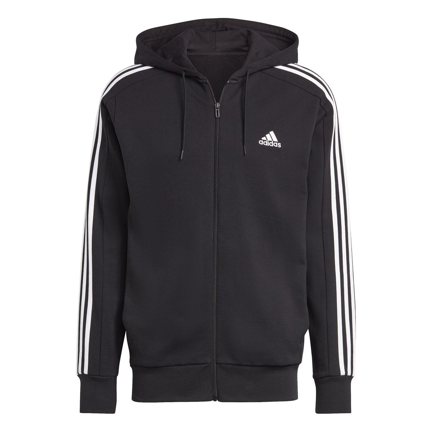 adidas Mens Essentials French Terry 3 Stripes Zip Hoodie
