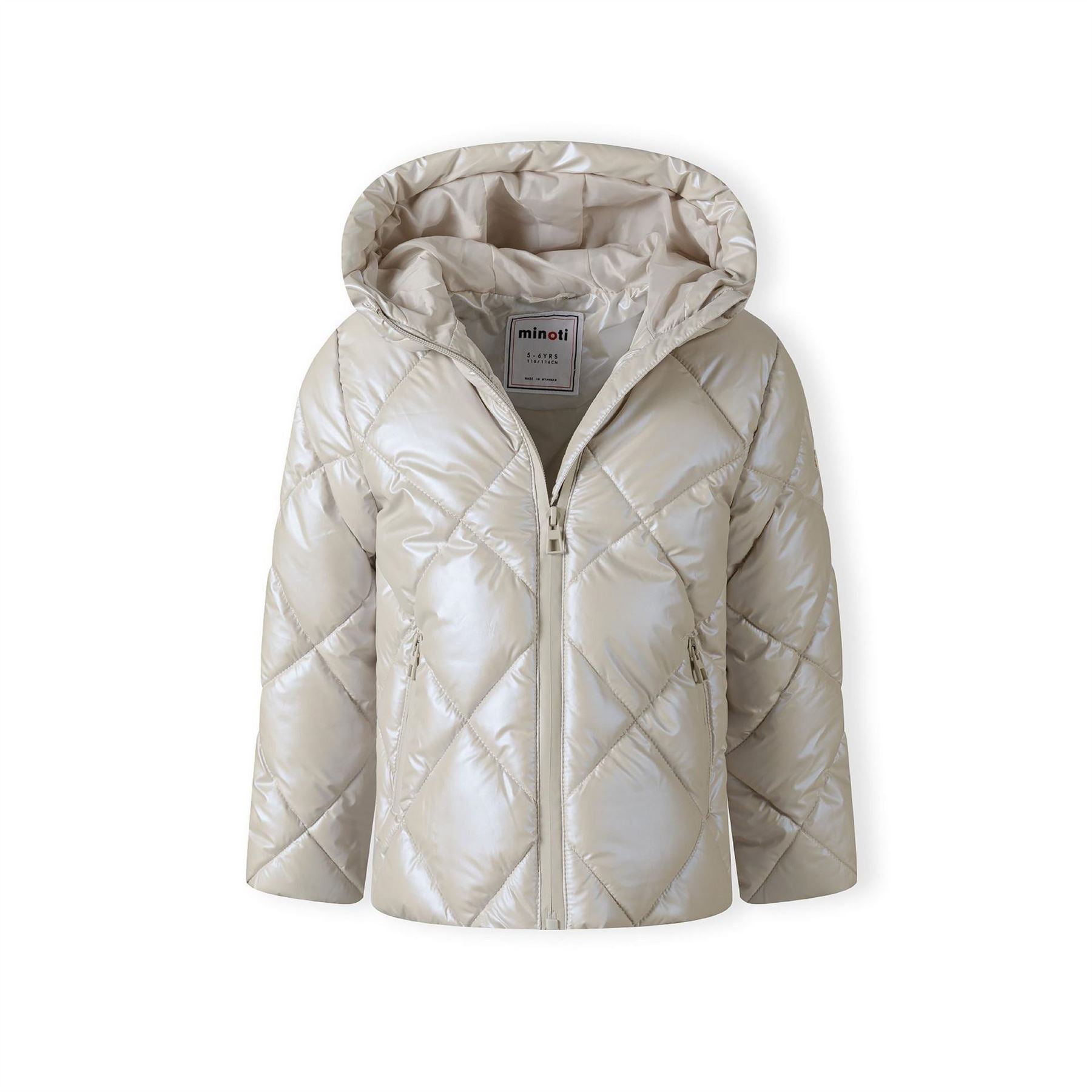 Minoti Girls Quilted Jacket With Hood And Zip Pockets Cream