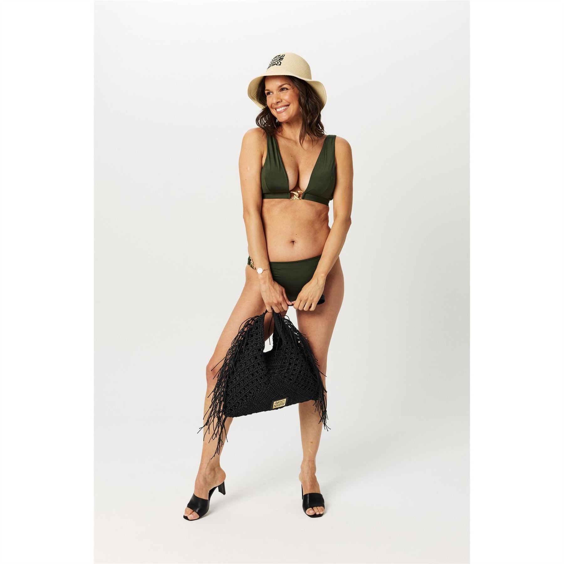 Biba Plunging Neck Metal Embellished Bikini Top