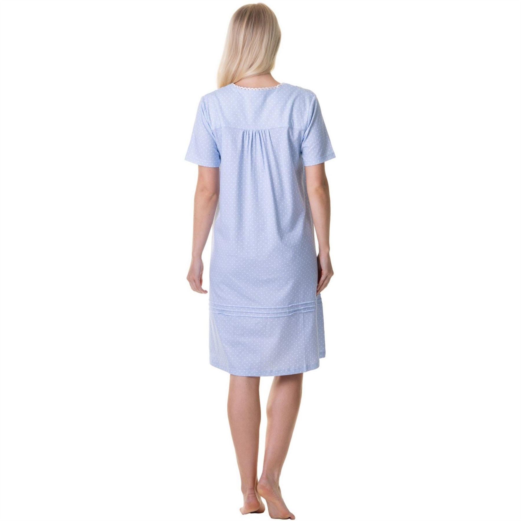 Camille 100 Percent  Cotton Short Sleeve White Polka Dot Nightdress