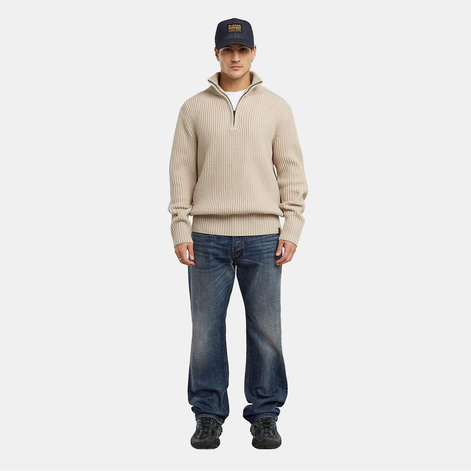 G Star Chunky Zip Neck High Collar Long Sleeve Sweater
