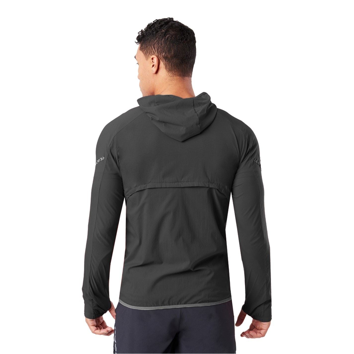 Nathan Stealth Solid Patterned Hooded Windbreaker with Zipped Pocket and Reflective Ribbon