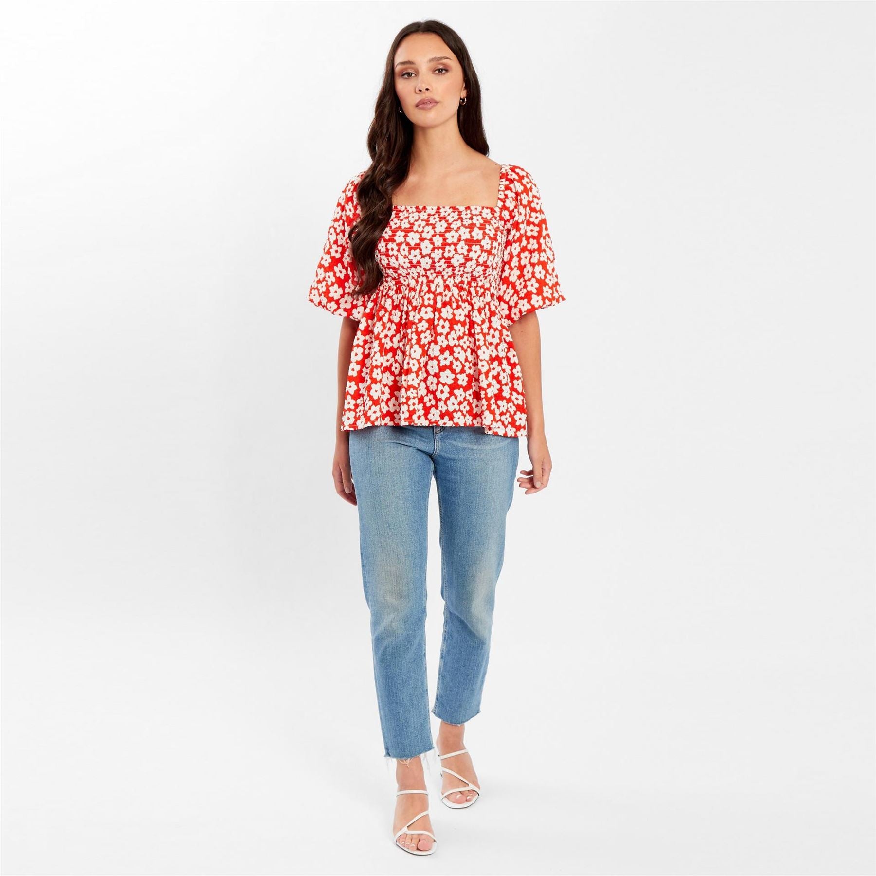 Be You Waffle Square Neck Short Sleeve Blouse