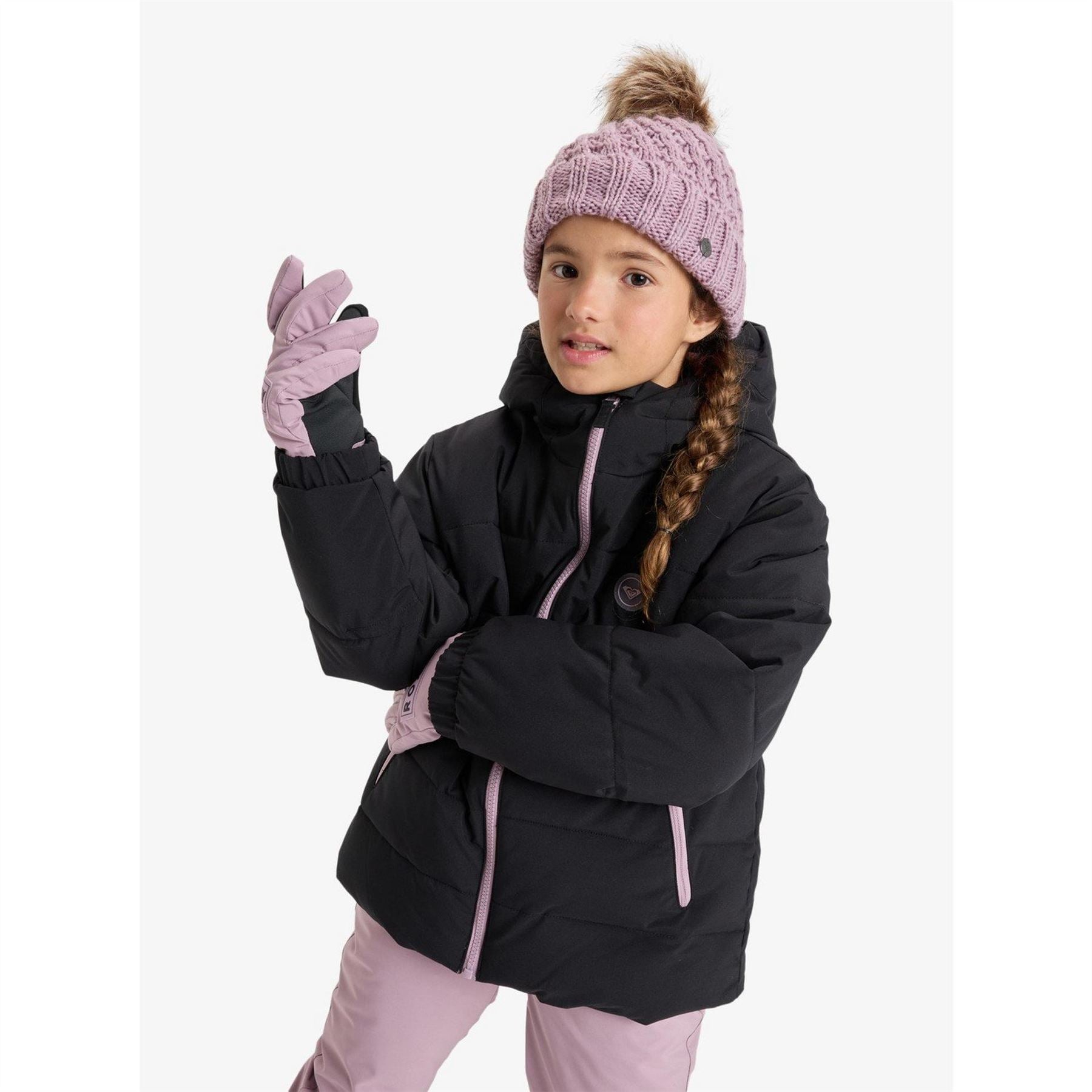 Roxy Snowyhill Solid Patterned Hooded Ski Jacket with Zipped Pocket