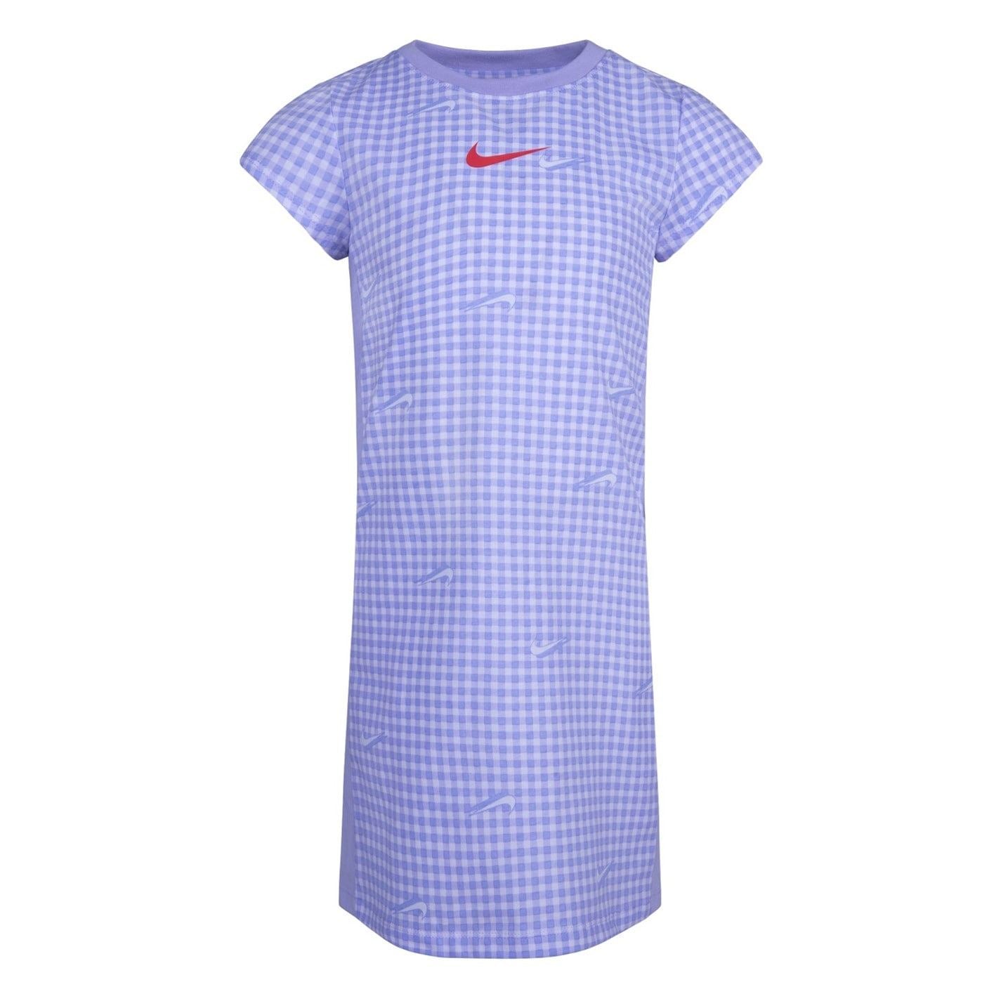 Nike Crew Neck Knee Length Plaid T-Shirt Dress