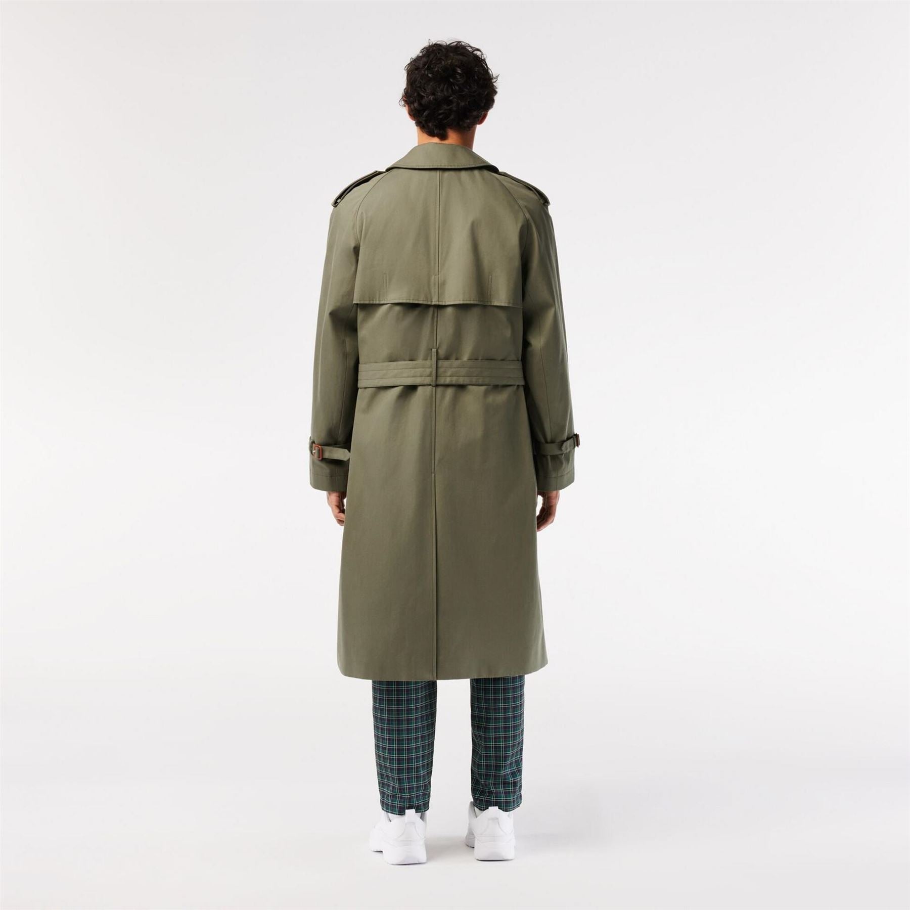 Lacoste Solid Patterned Trench Coat with Point Collar