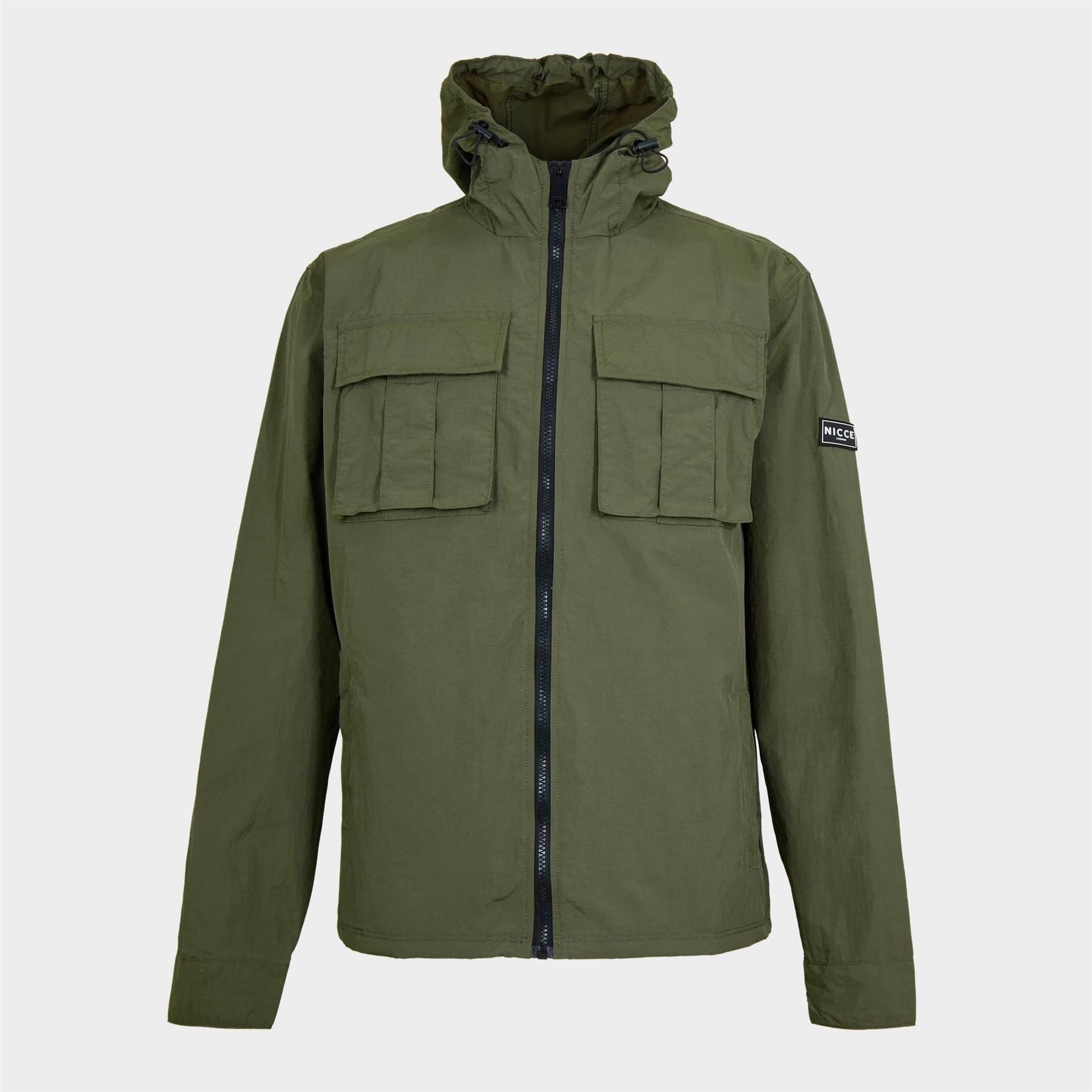 Nicce Hooded Snap Button Solid Patterned Overshirt