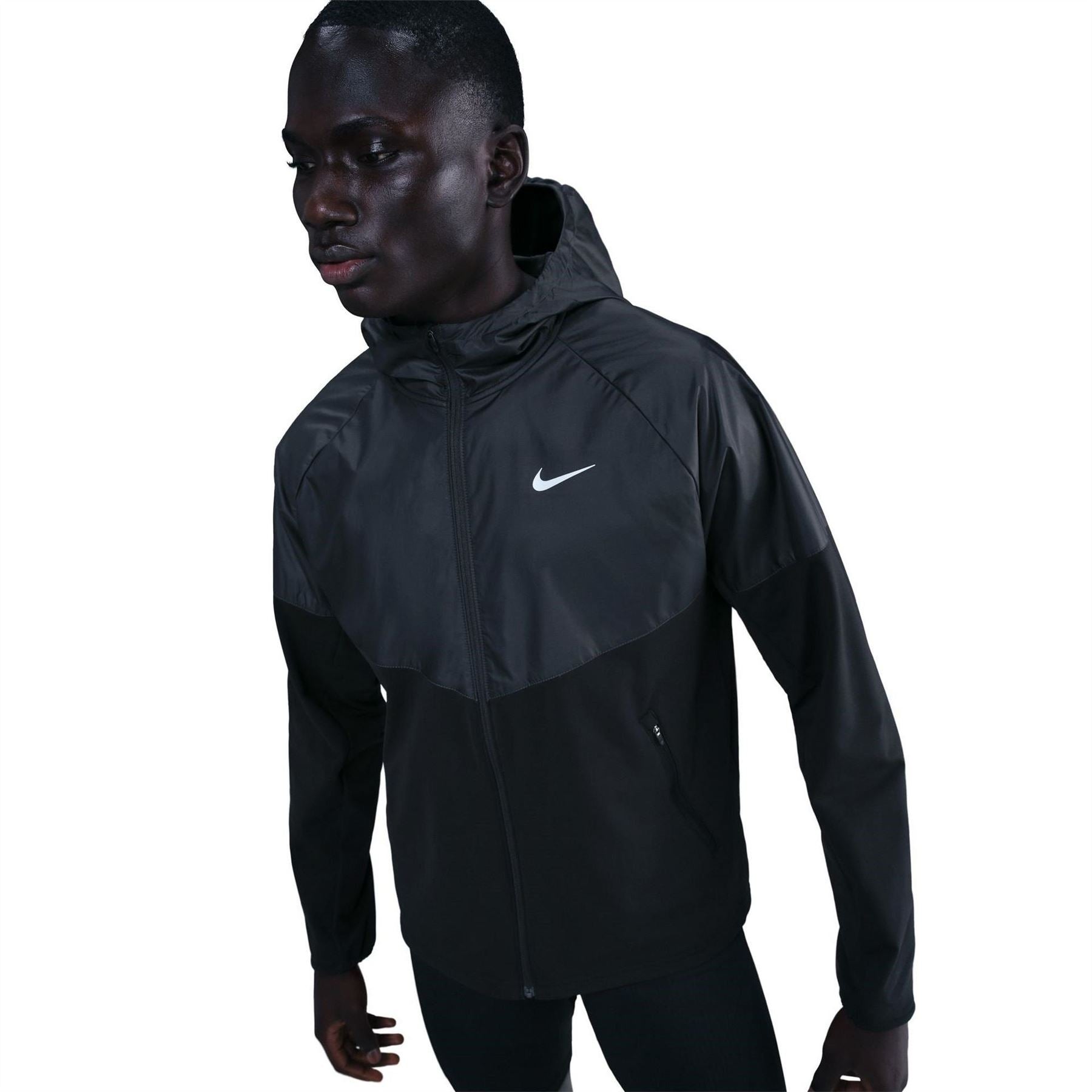 Nike Wint Miler Solid Patterned Hooded Drawstring Running Jacket