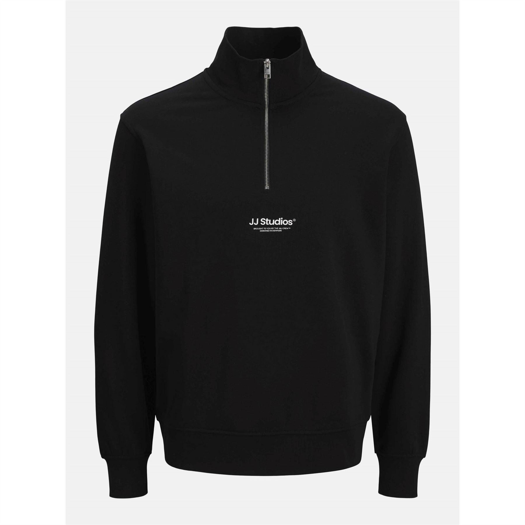 Jack and Jones Soho Text Graphic Zip Neck High Collar Long Sleeve Sweatshirt