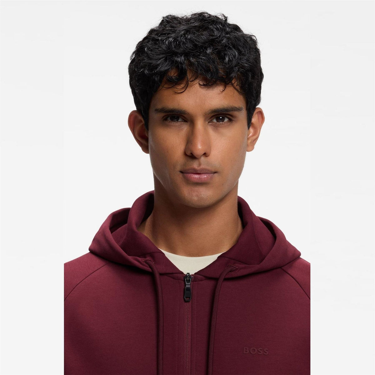 Boss Green Full Zip Hoodie With Adjustable Drawstring Hood   Streamlined Design