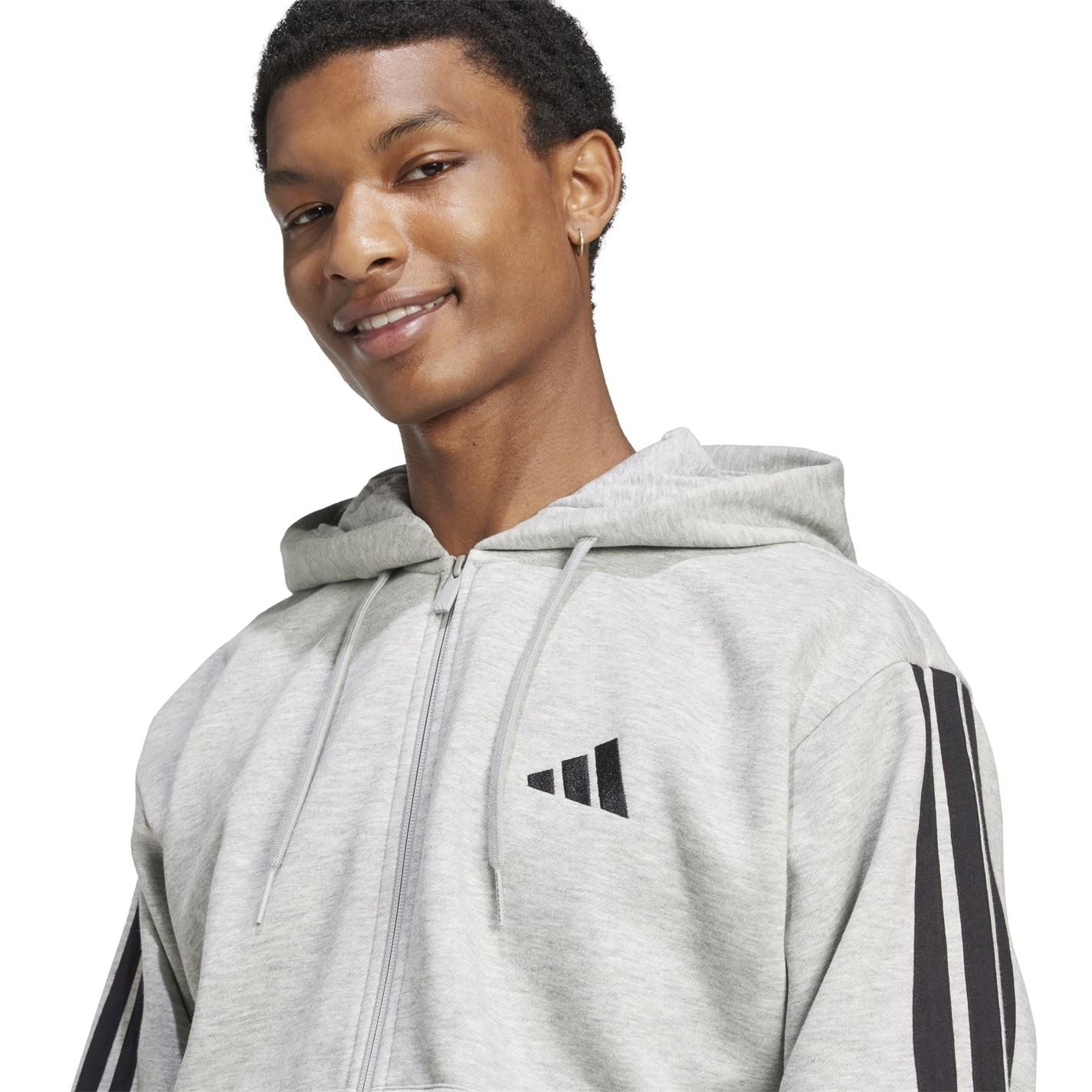 adidas Mens Essentials Fleece 3 Stripes Full Zip Hoodie