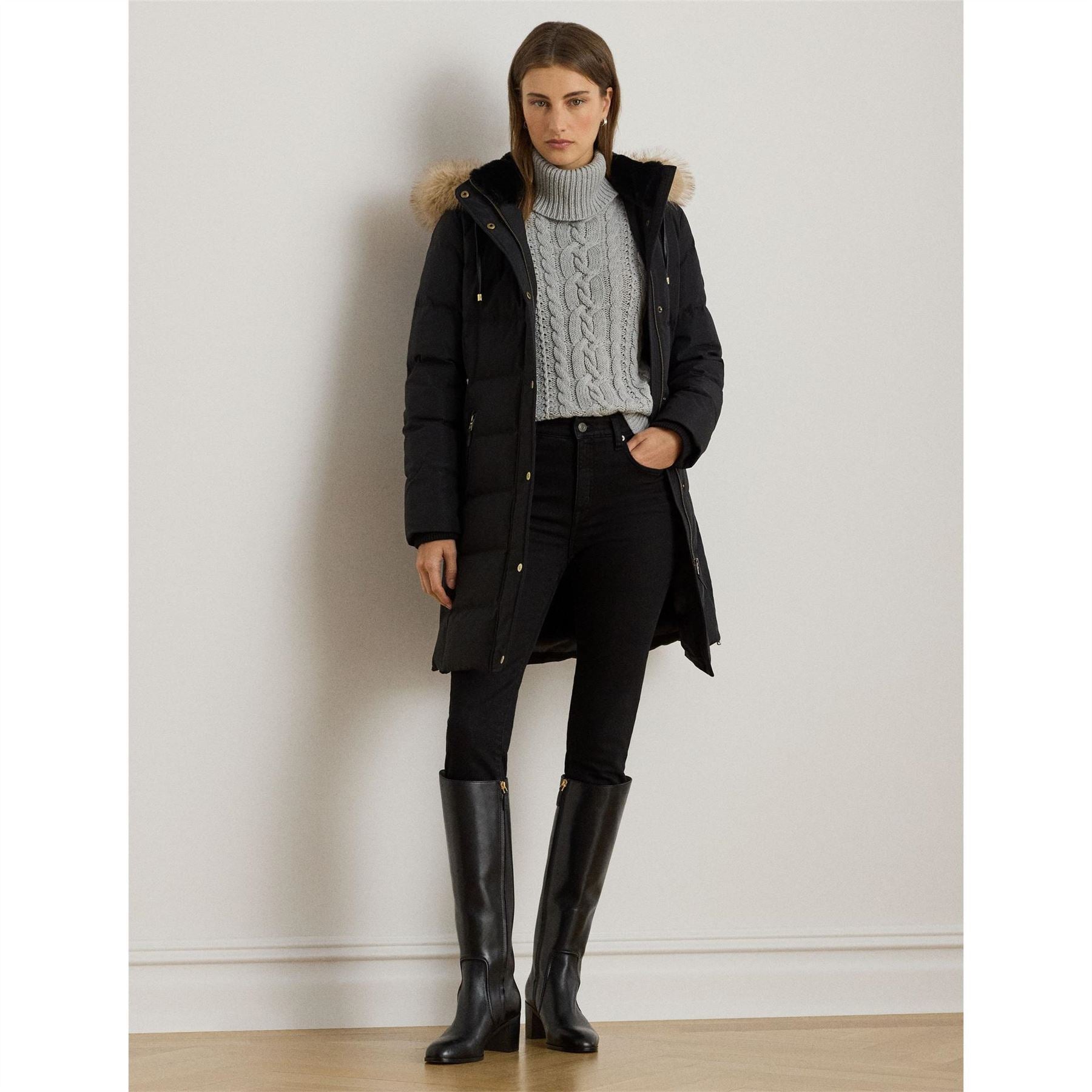 Lauren by Ralph Lauren Fur Hoody Coat Ld64