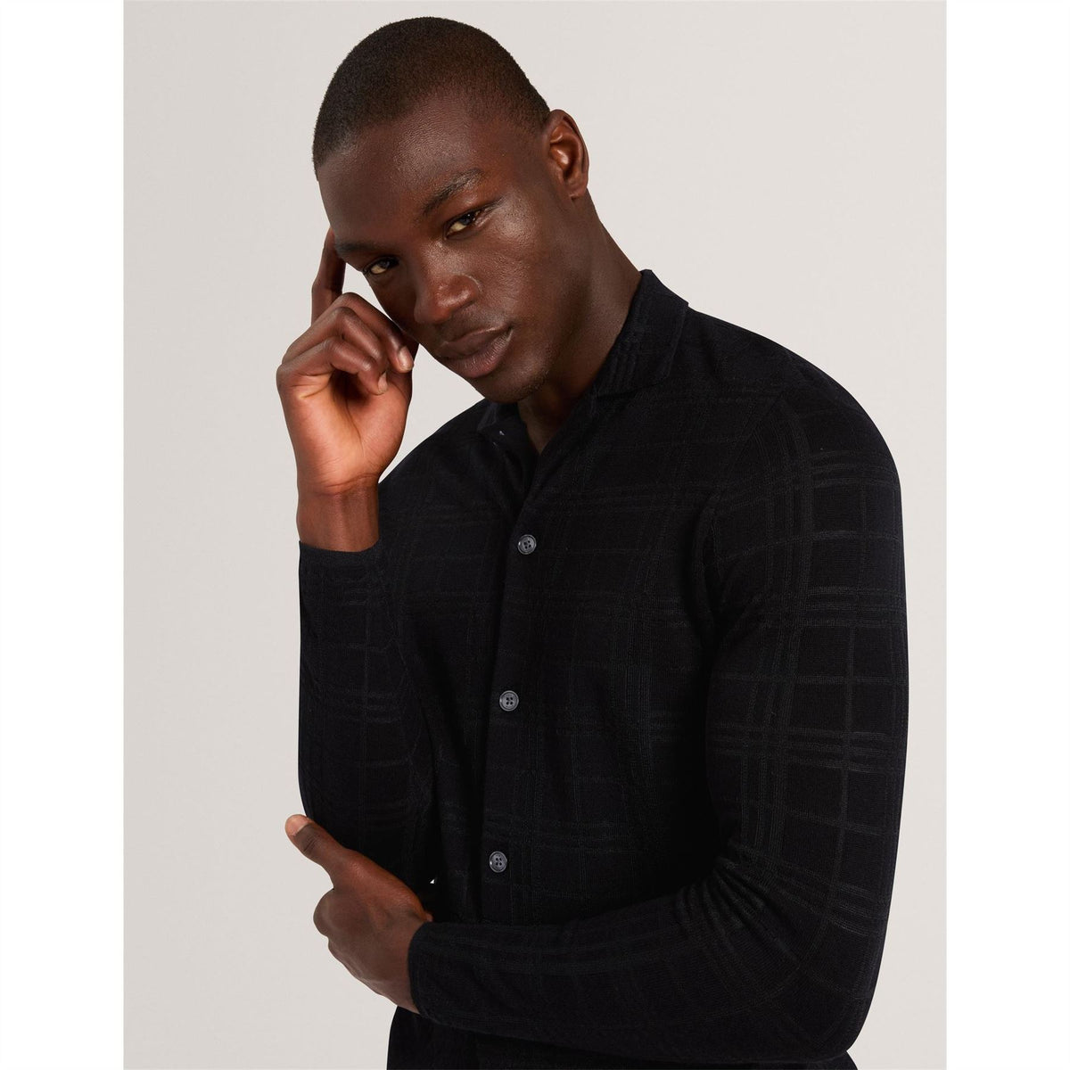 Ted Baker Button Through Cotton Knitted Long Sleeve Polo