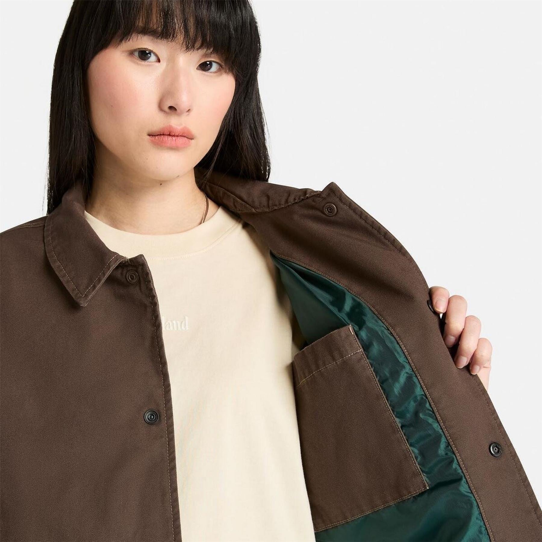 Timberland Coach Solid Patterned Snap Button Slant Pocket Overshirt