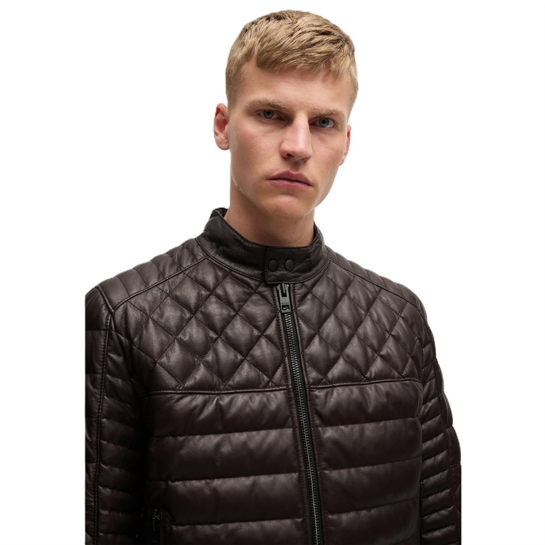 Boss Solid Patterned Snap Button Zipped Pocket Puffer Coat