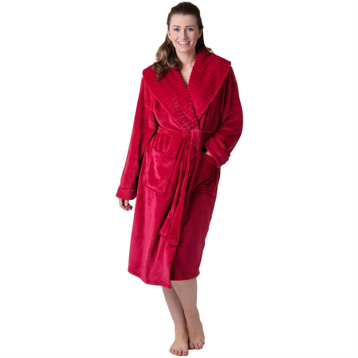 Camille Womens Supersoft Fleece Ribbed Collar Robe