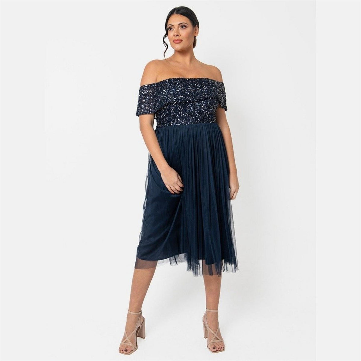 Maya Deluxe De Bardot Off The Shoulder Short Sleeve Midi Babydoll Dress