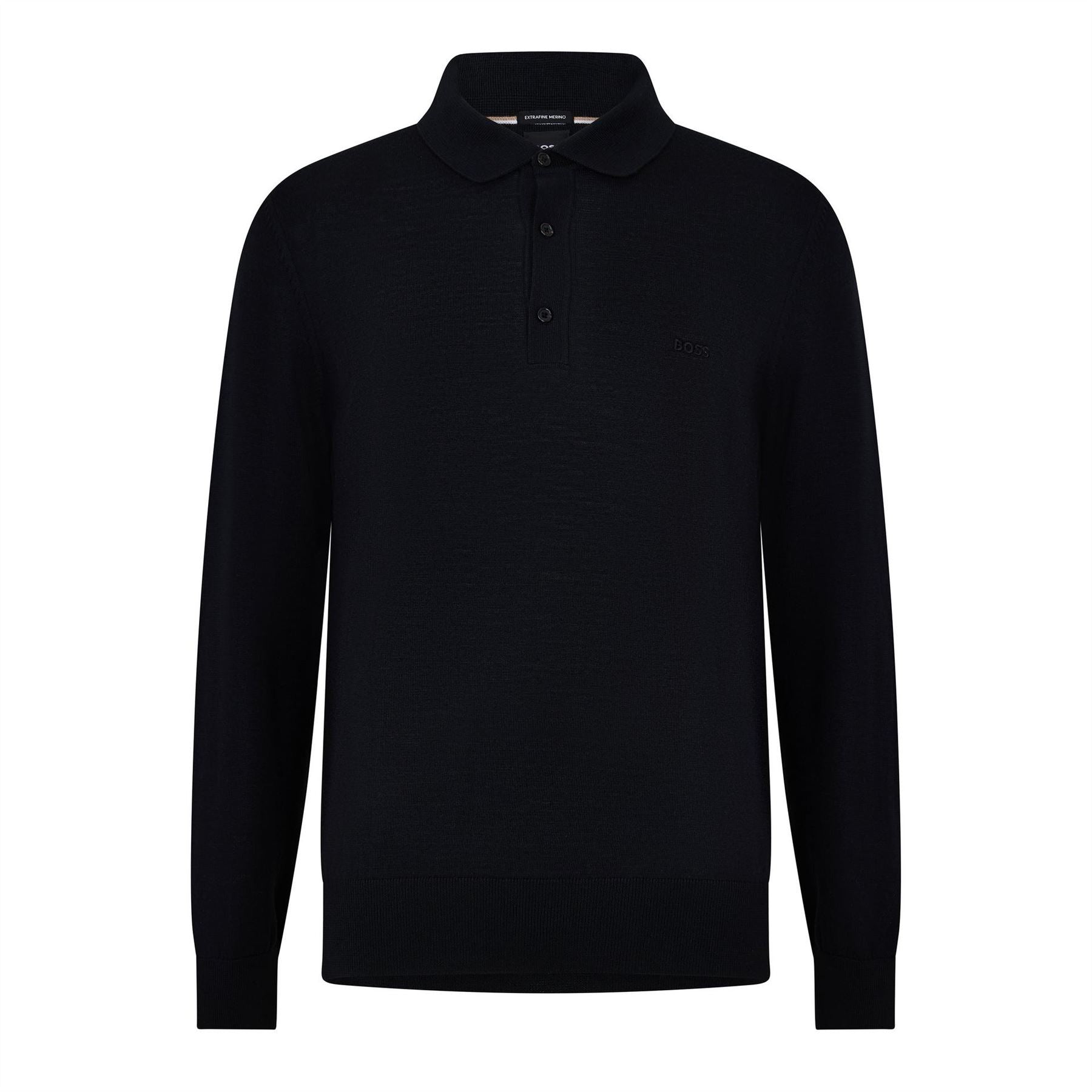 Boss Lancione Black Knitted Long Sleeve Polo Shirt