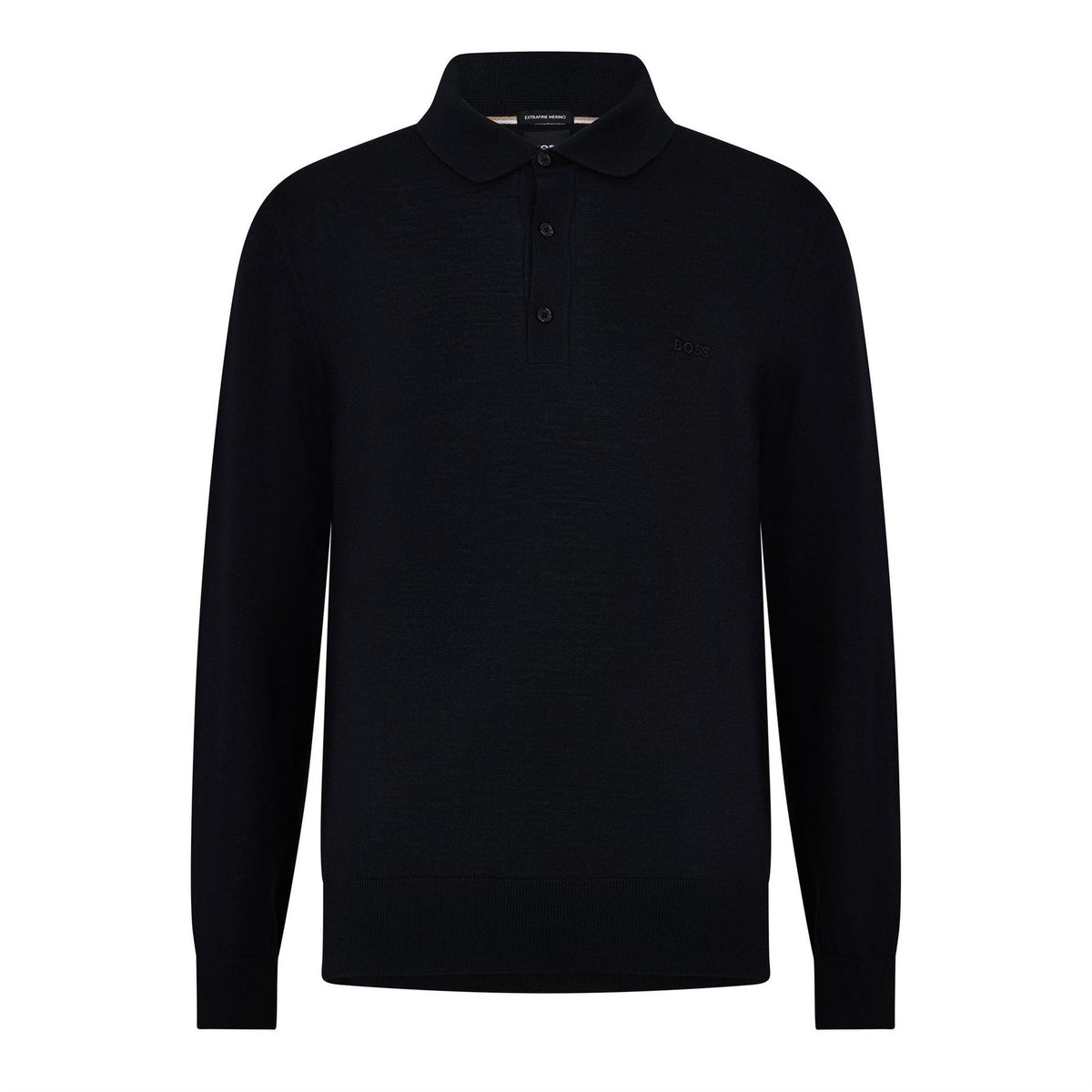 Boss Lancione Black Knitted Long Sleeve Polo Shirt