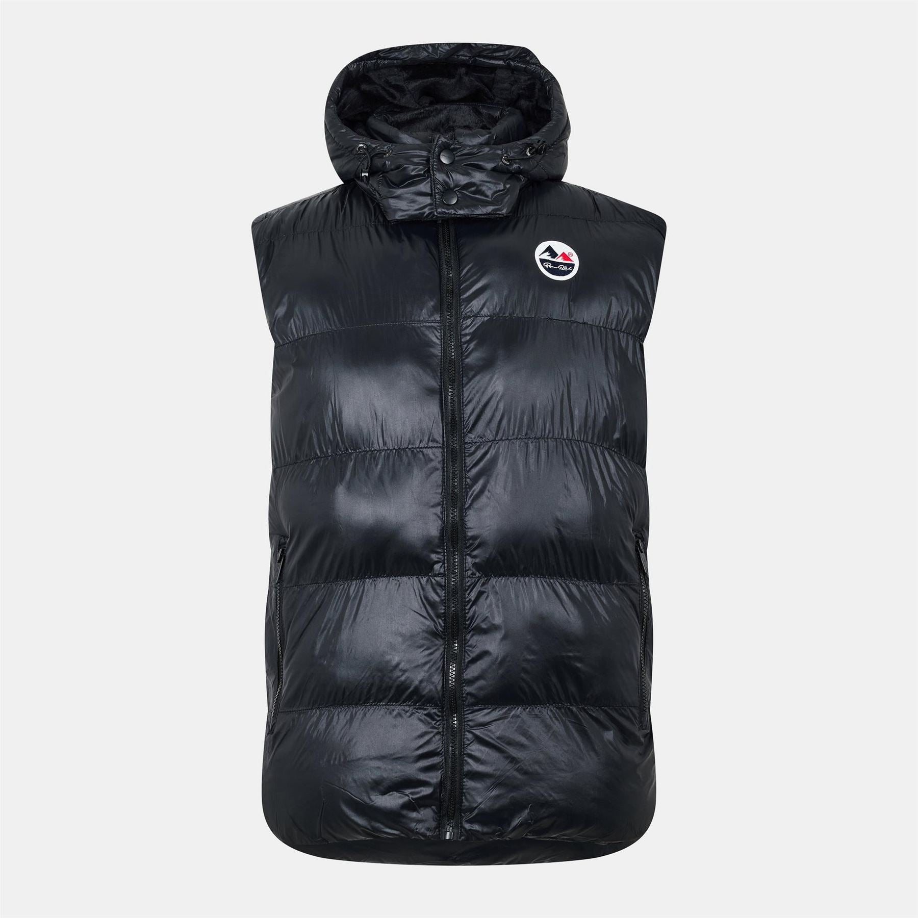 Born Rich Hooded Snap Button Gilet with Zipped Pocket and Logo Badge